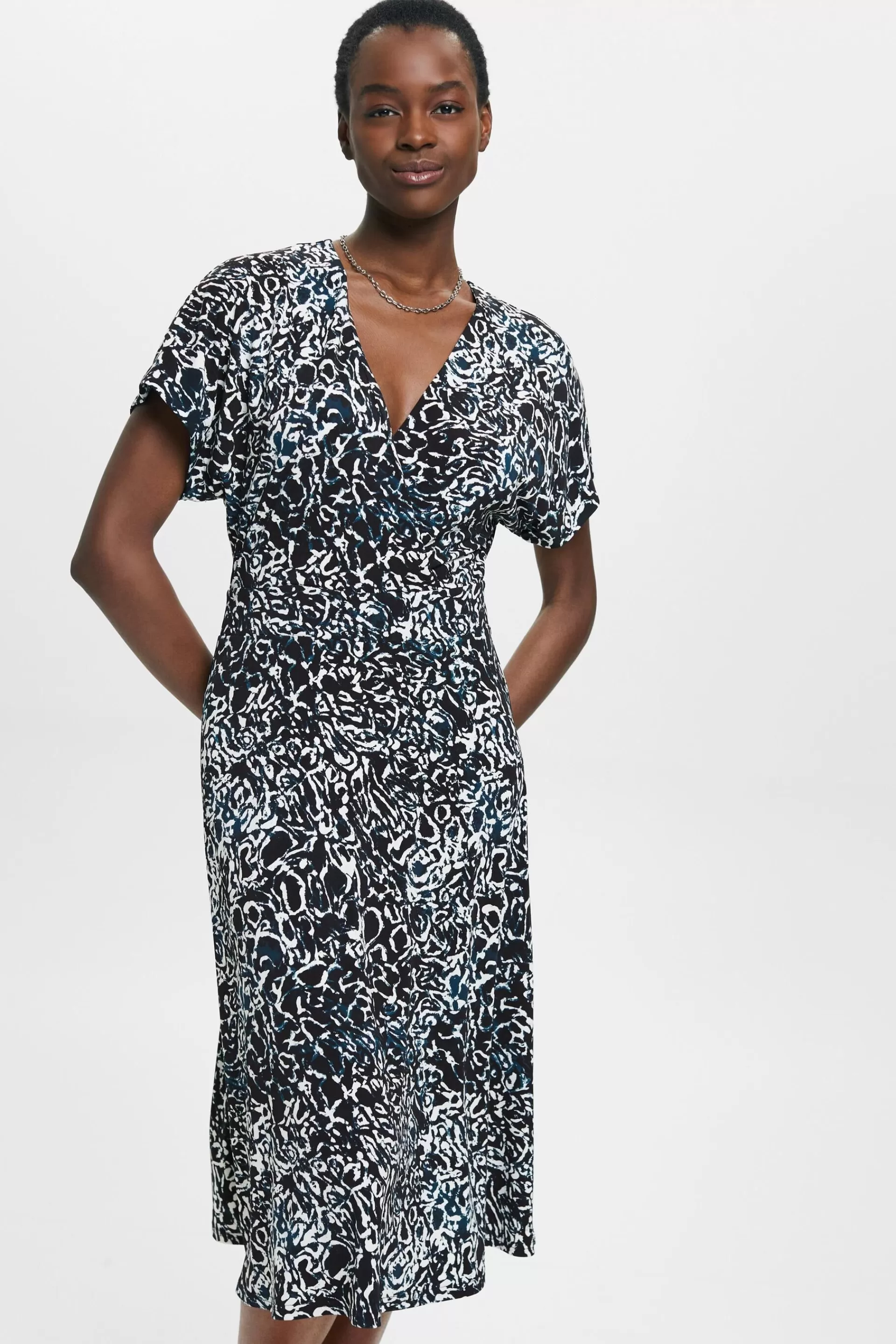 Jerseykleid mit V-Ausschnitt und Allover-Print-ESPRIT Cheap
