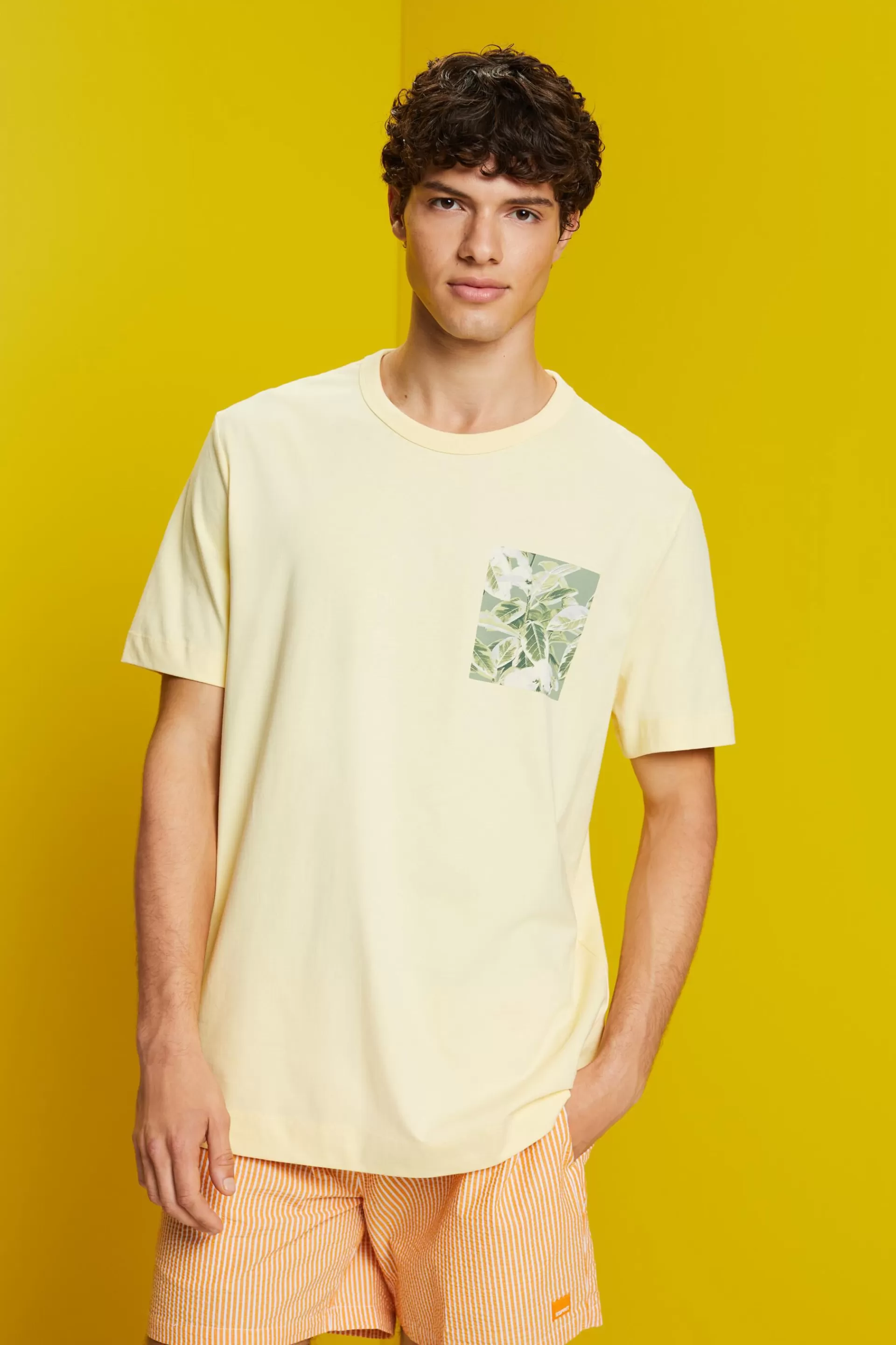 Jersey-T-Shirt mit Brust-Print, 100 % Baumwolle-ESPRIT Outlet