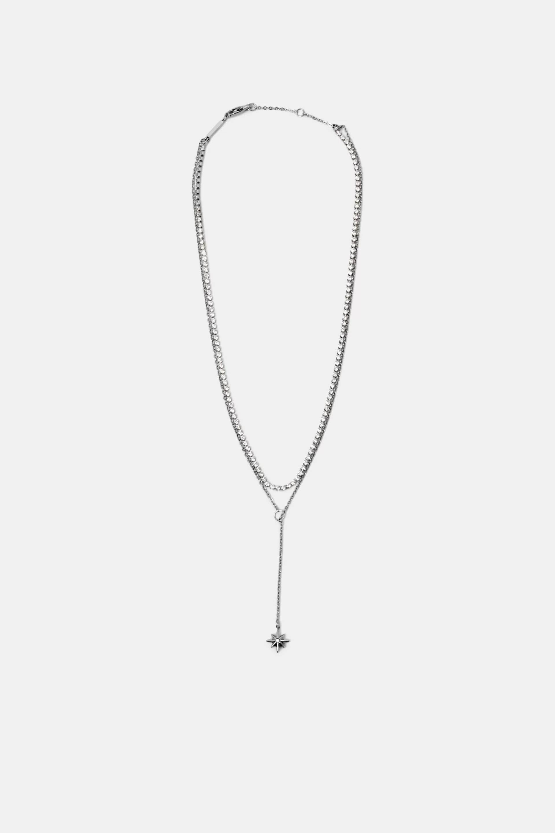 Kette im Layering-Design mit Zirkonia, Edelstahl-ESPRIT Clearance