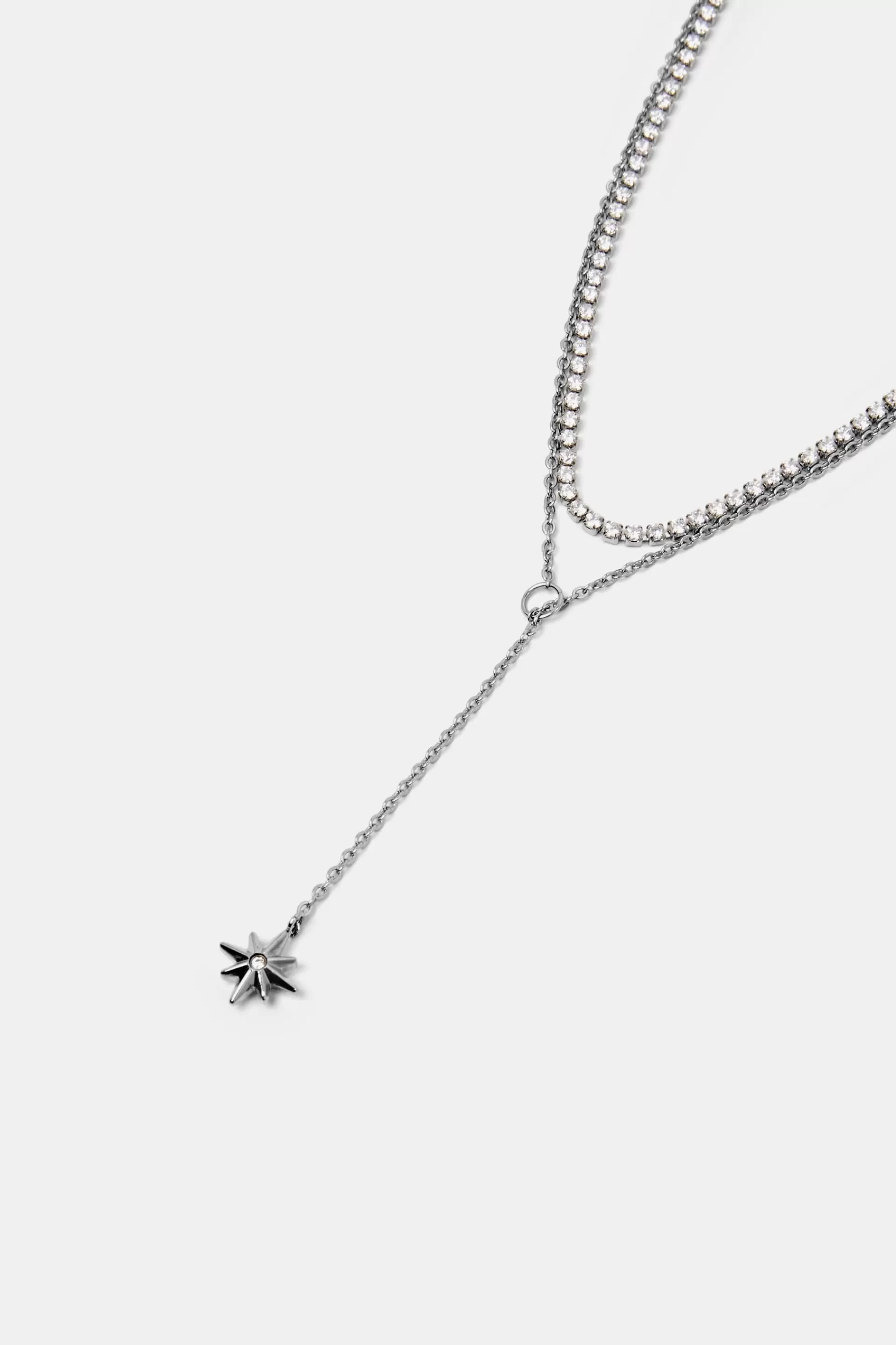 Kette im Layering-Design mit Zirkonia, Edelstahl-ESPRIT Clearance