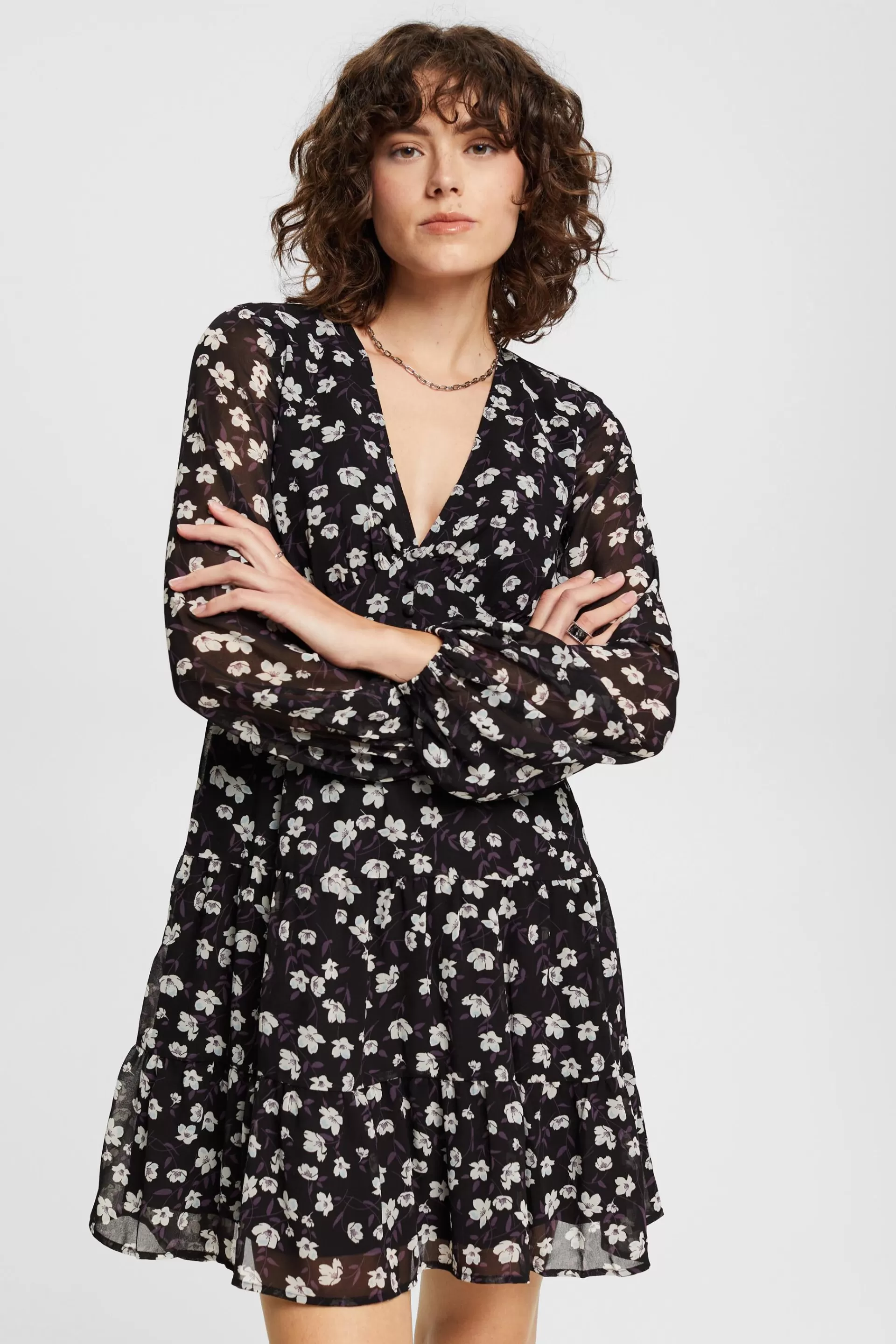 Kleid mit V-Ausschnitt und Allover-Print-ESPRIT Best