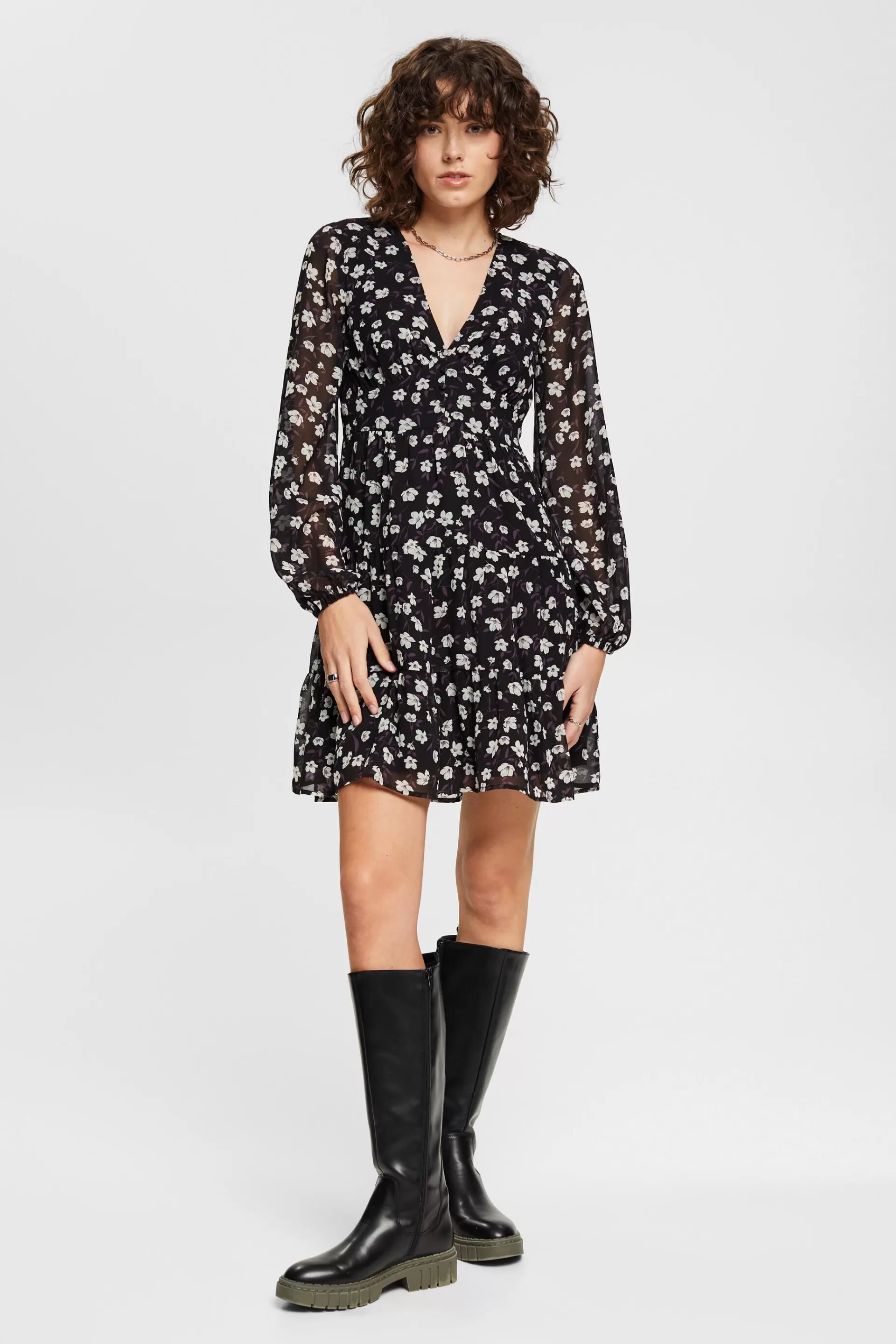 Kleid mit V-Ausschnitt und Allover-Print-ESPRIT Best