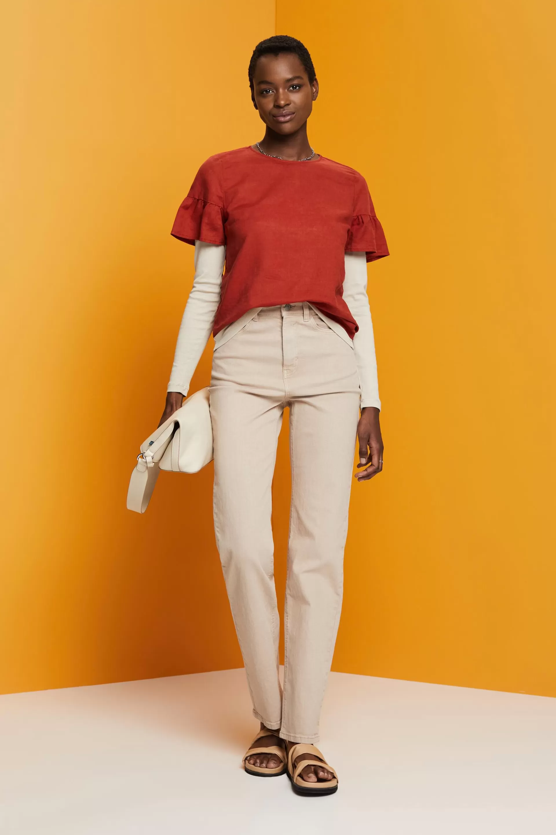 Kurzarmbluse, Baumwolle-Leinen-Mix-ESPRIT Fashion