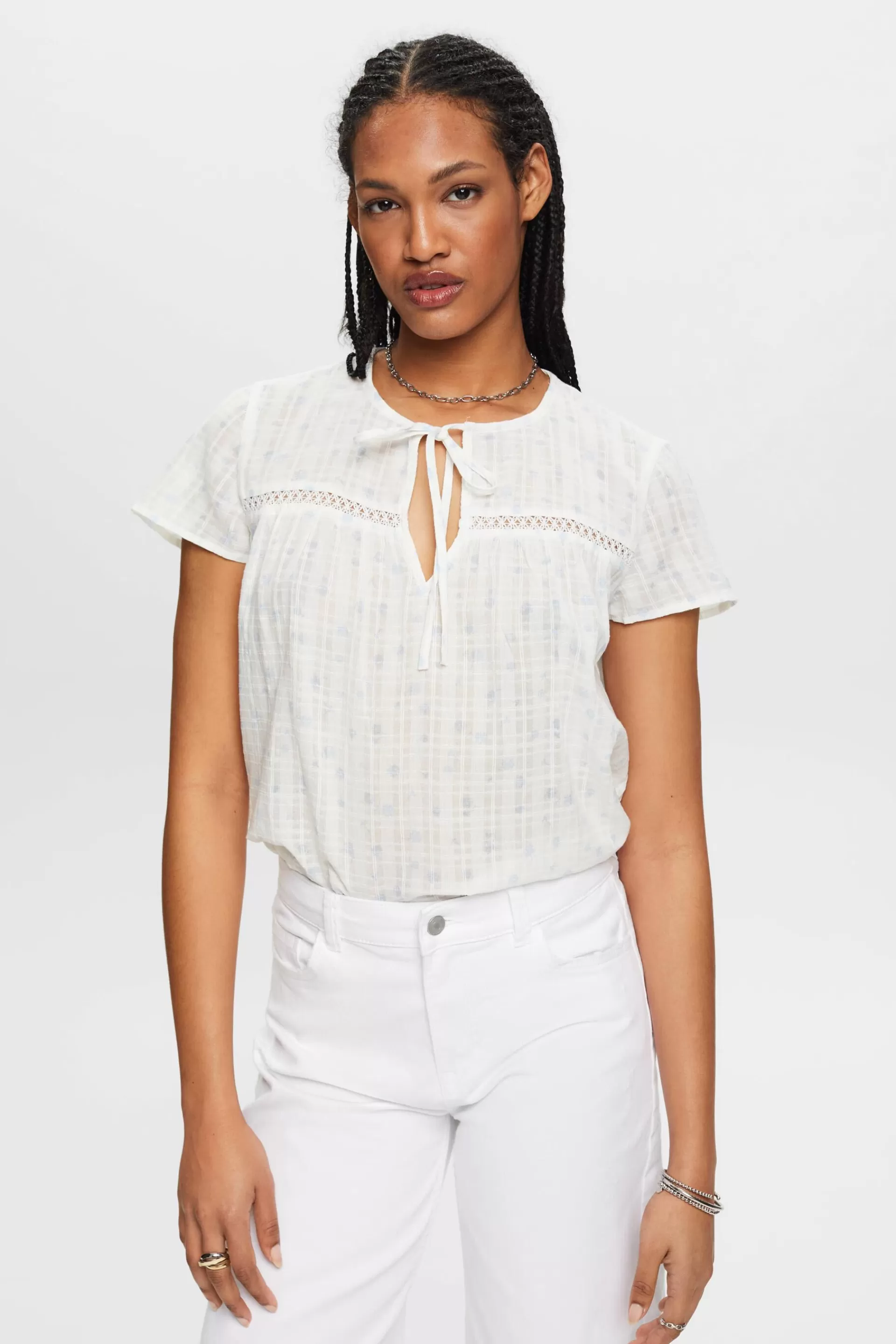 Kurzärmelige Baumwollbluse mit Allover-Dessin-ESPRIT Cheap