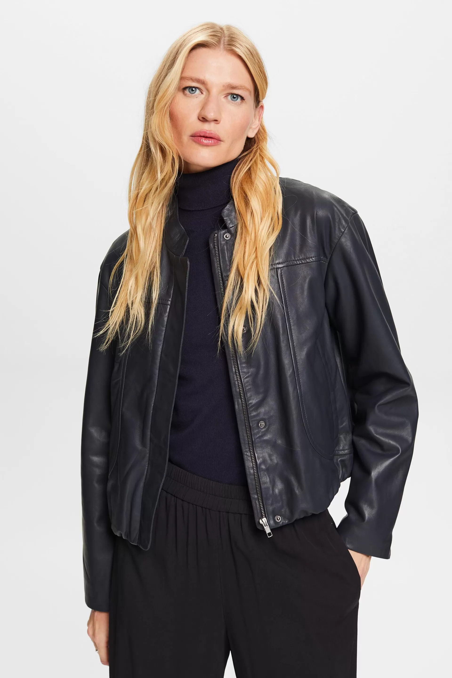 Lederjacke mit Stehkragen-ESPRIT Hot