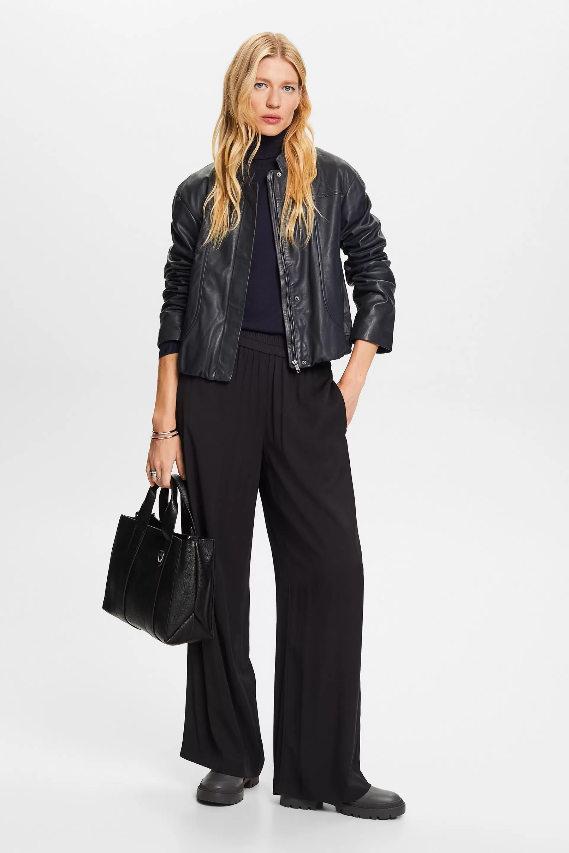 Lederjacke mit Stehkragen-ESPRIT Hot