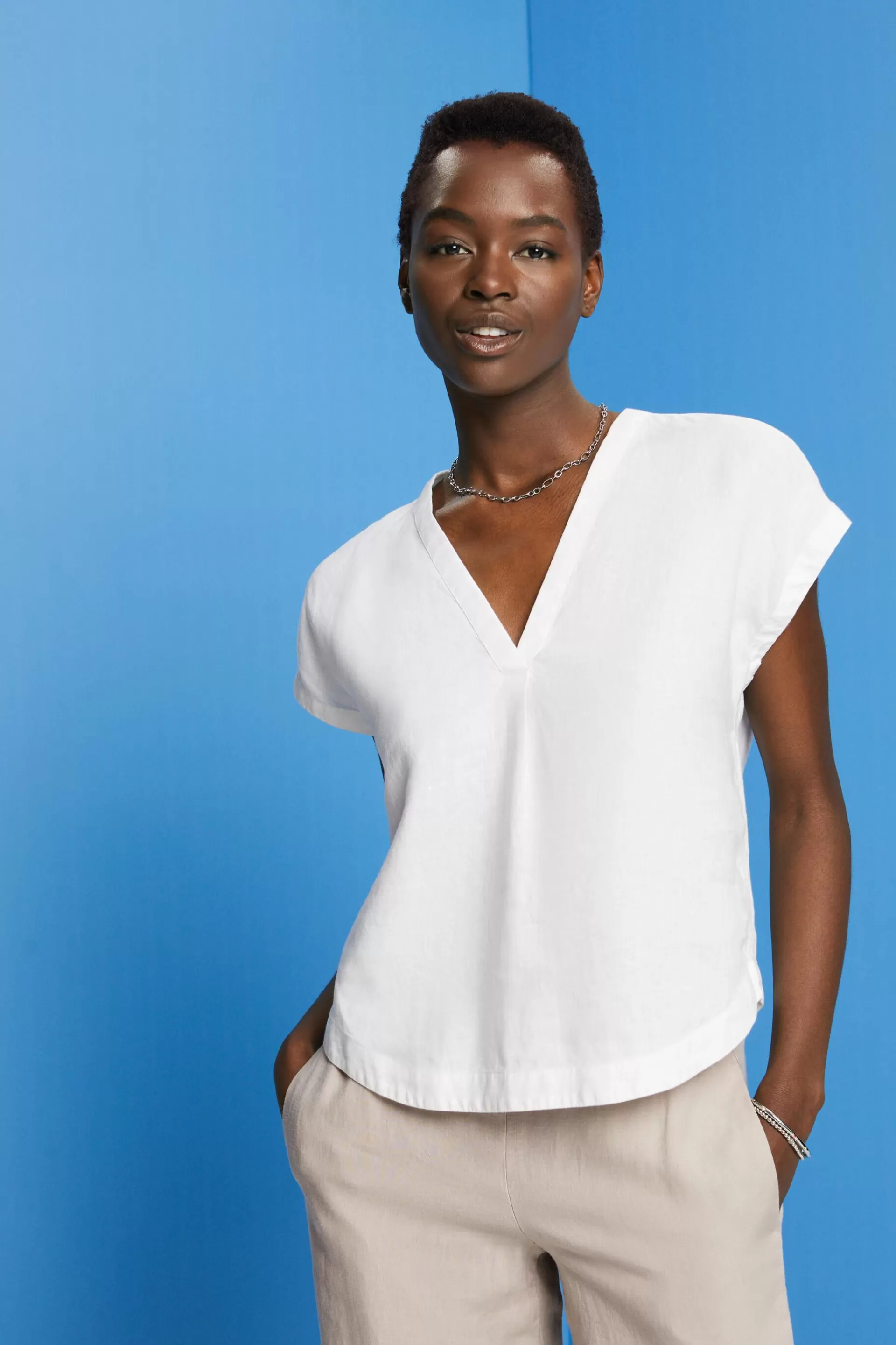 Leinenbluse mit kurzen Ärmeln-ESPRIT Shop