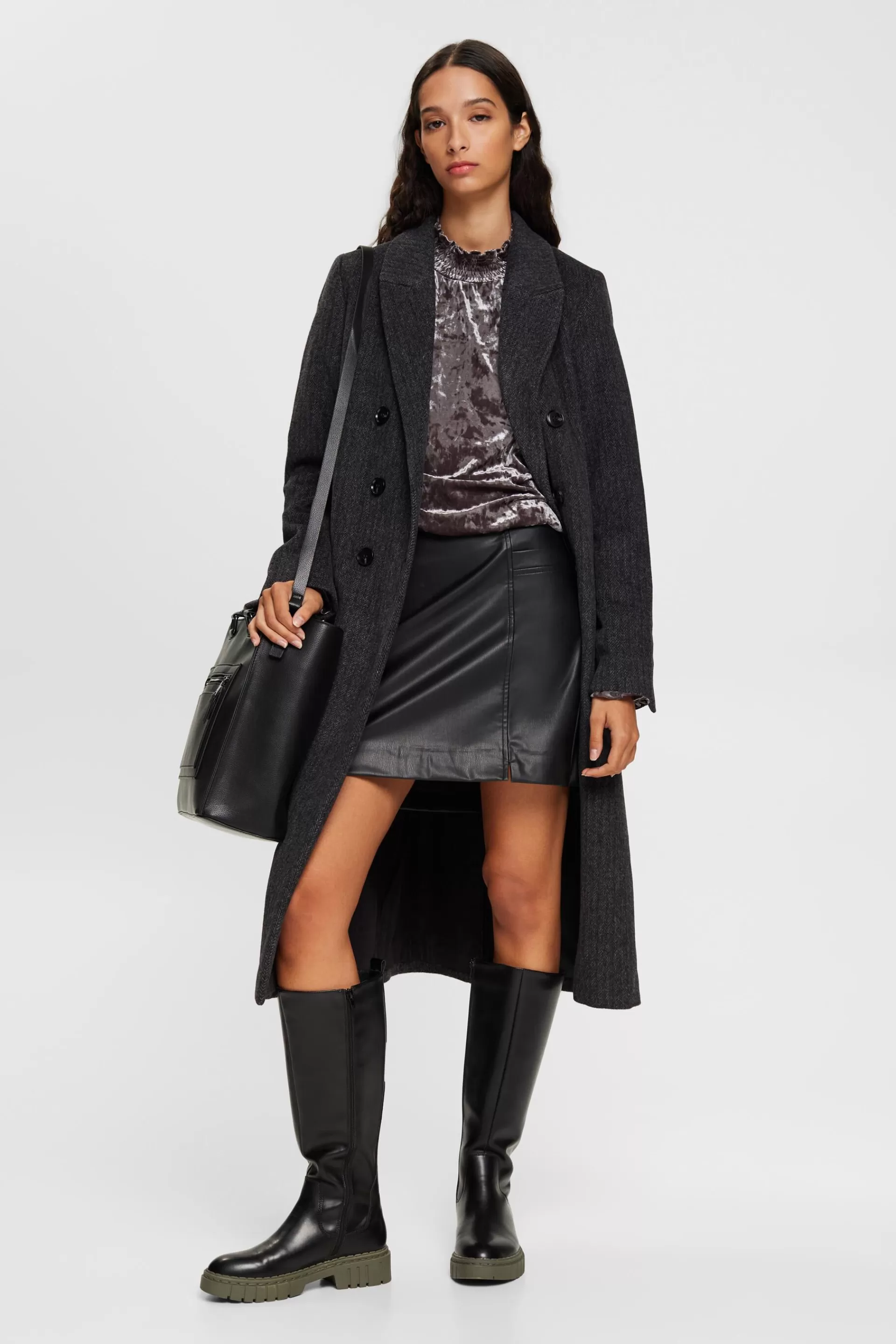 Longsleeve aus Samt mit gesmokten Details-ESPRIT Fashion