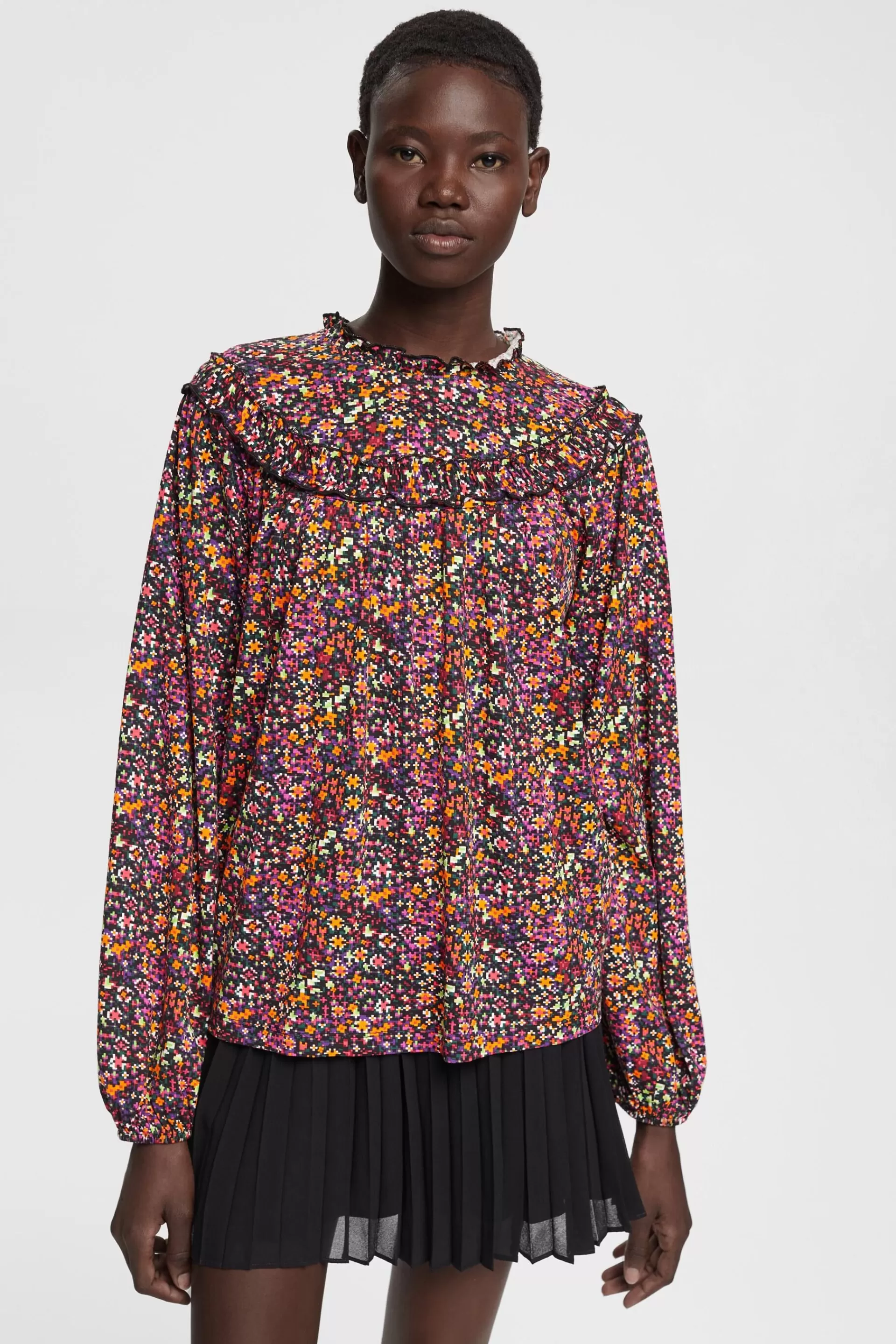 Longsleeve mit gekräuselter Blende, LENZING™ ECOVERO™-ESPRIT Cheap