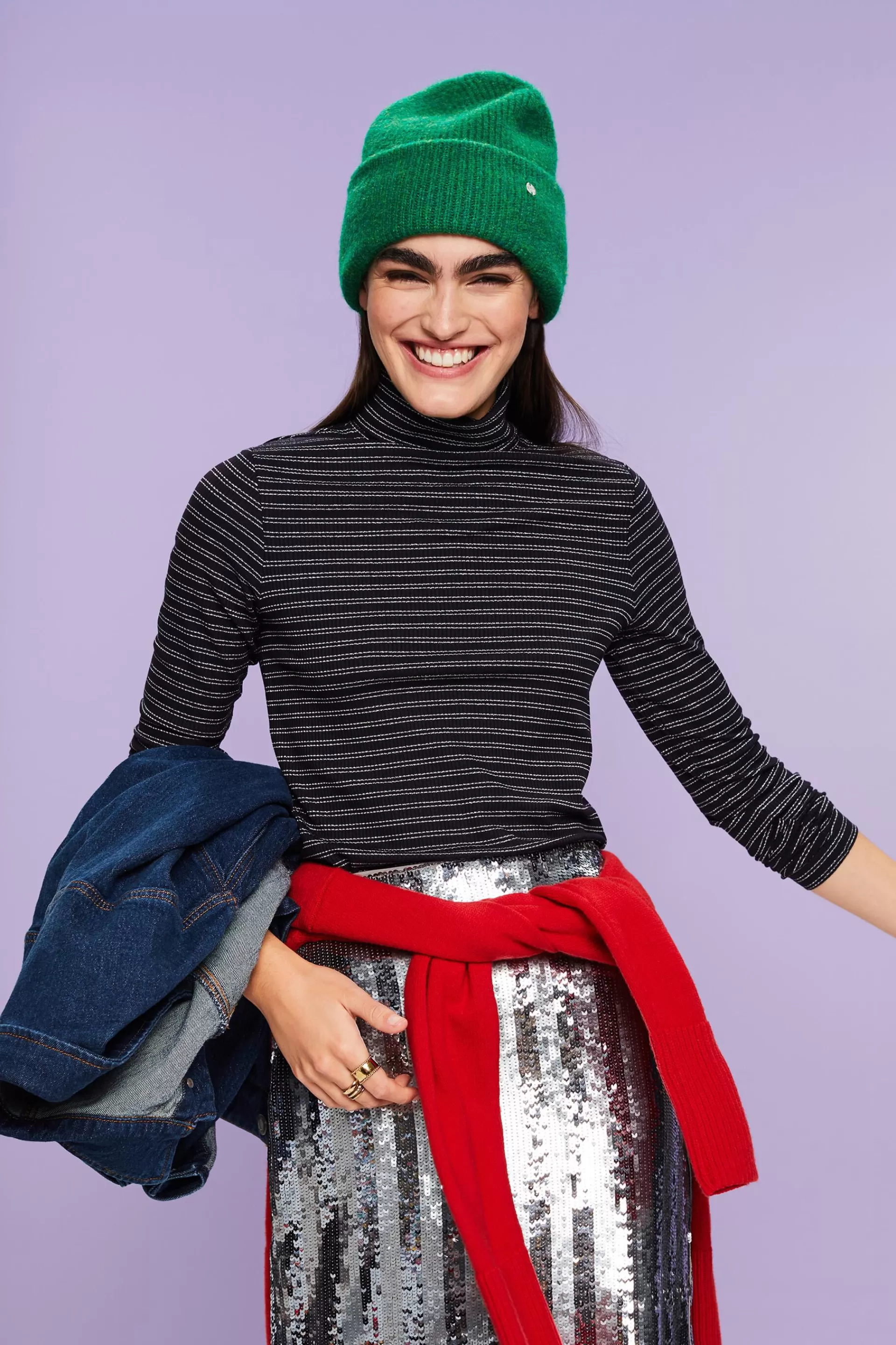 Longsleeve mit Rollkragen mit Glitzerstreifen-ESPRIT Sale