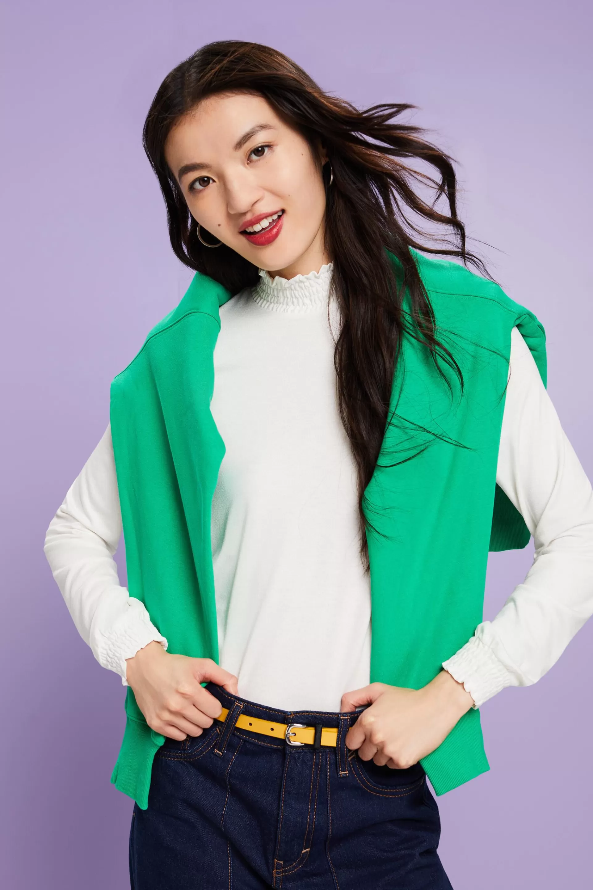 Longsleeve mit Smok-Details, LENZING™ ECOVERO™-ESPRIT Clearance