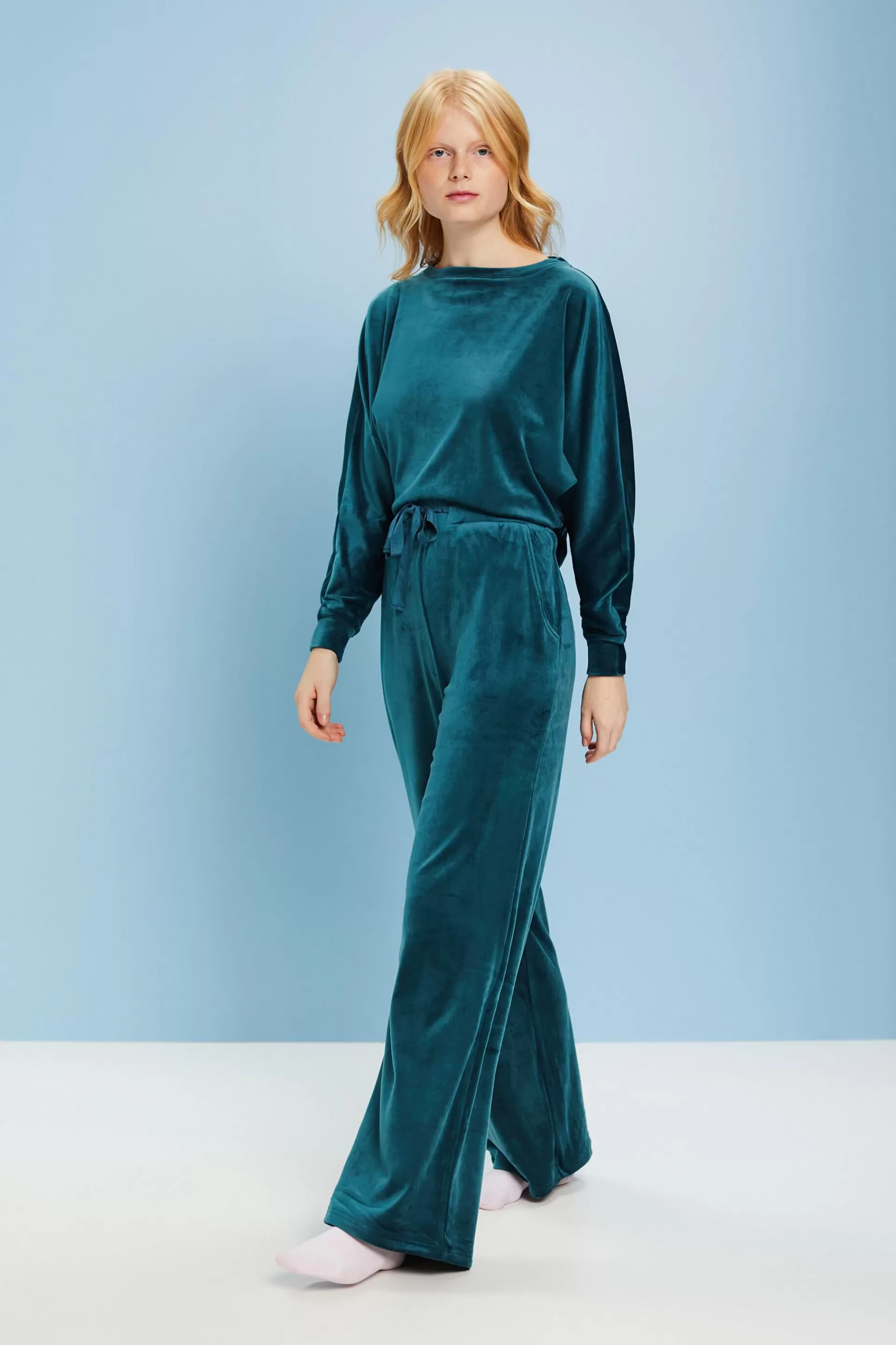 Loungewear-Hose aus Samt-ESPRIT Outlet