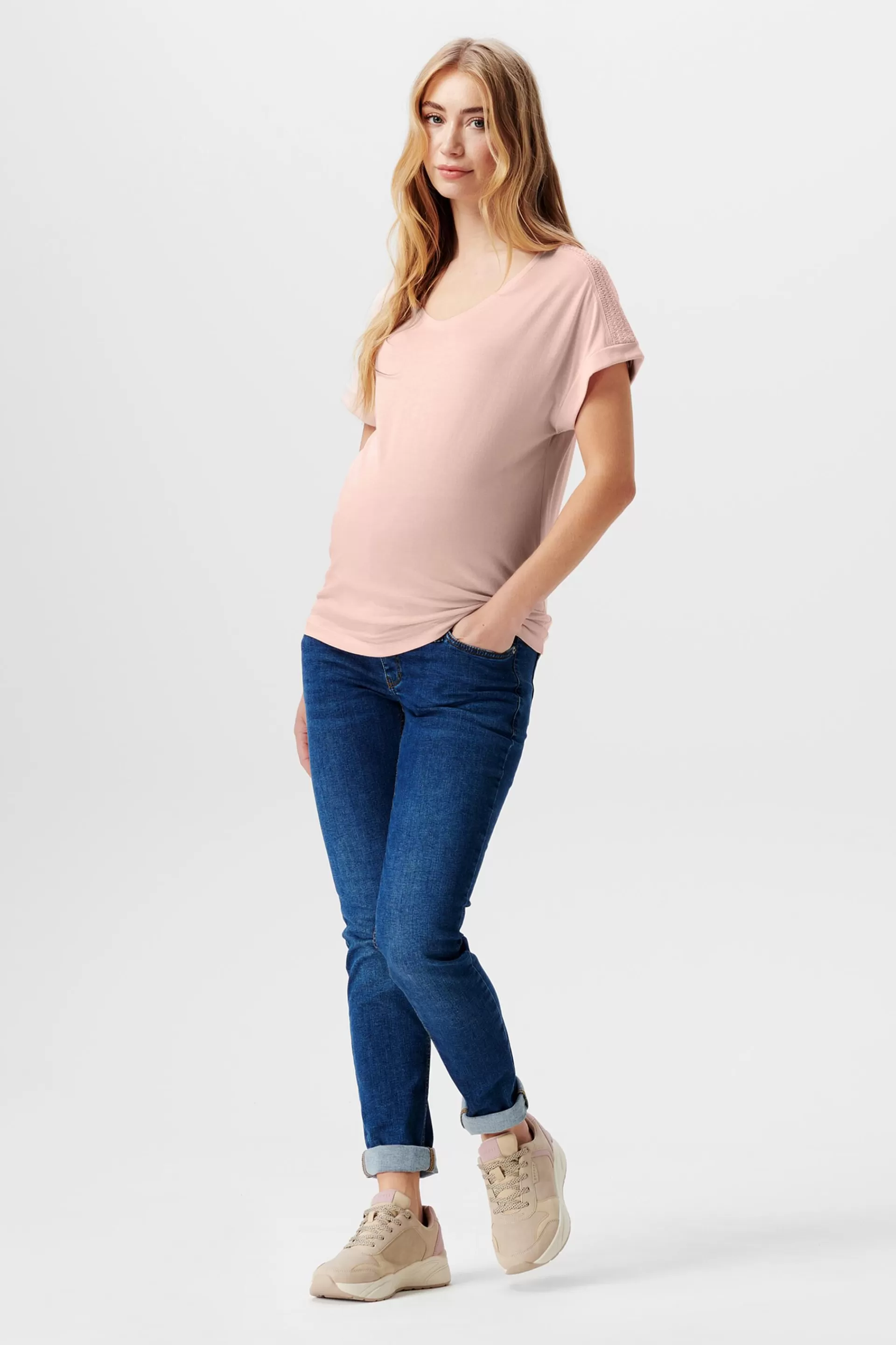 MATERNITY Gesmoktes T-Shirt mit V-Ausschnitt-ESPRIT Store