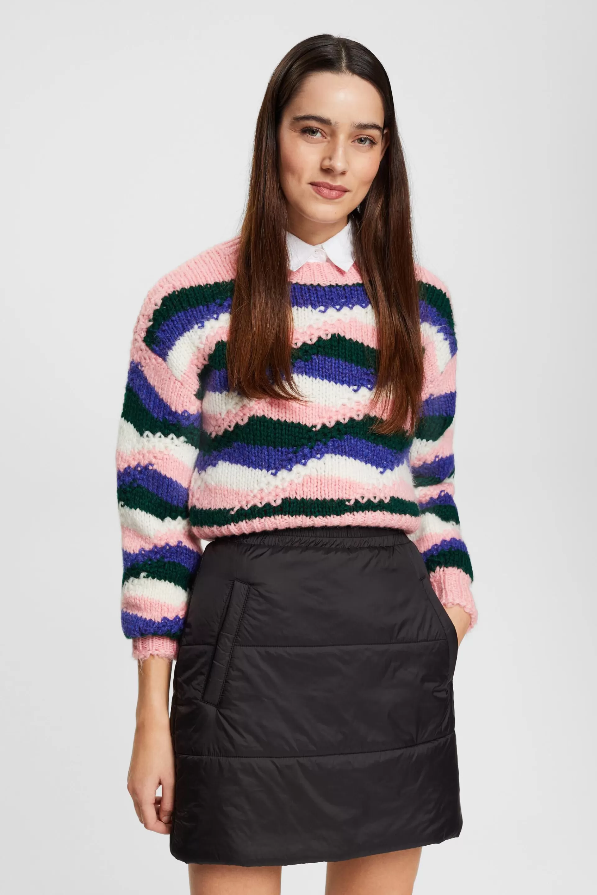 Mehrfarbiger Grobstrickpullover aus Wollmix-ESPRIT Cheap
