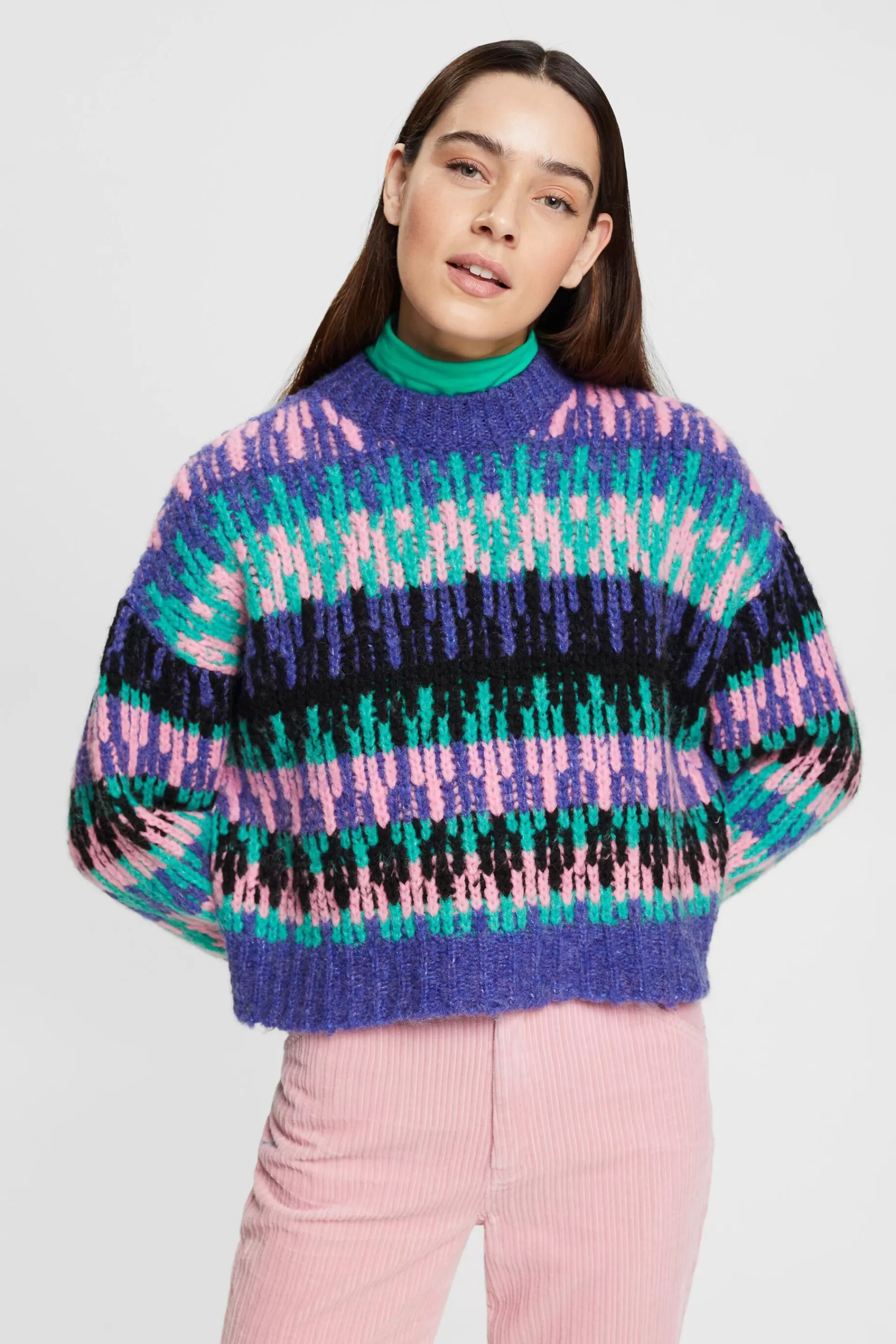 Mehrfarbiger Grobstrickpullover aus Wollmix-ESPRIT Flash Sale