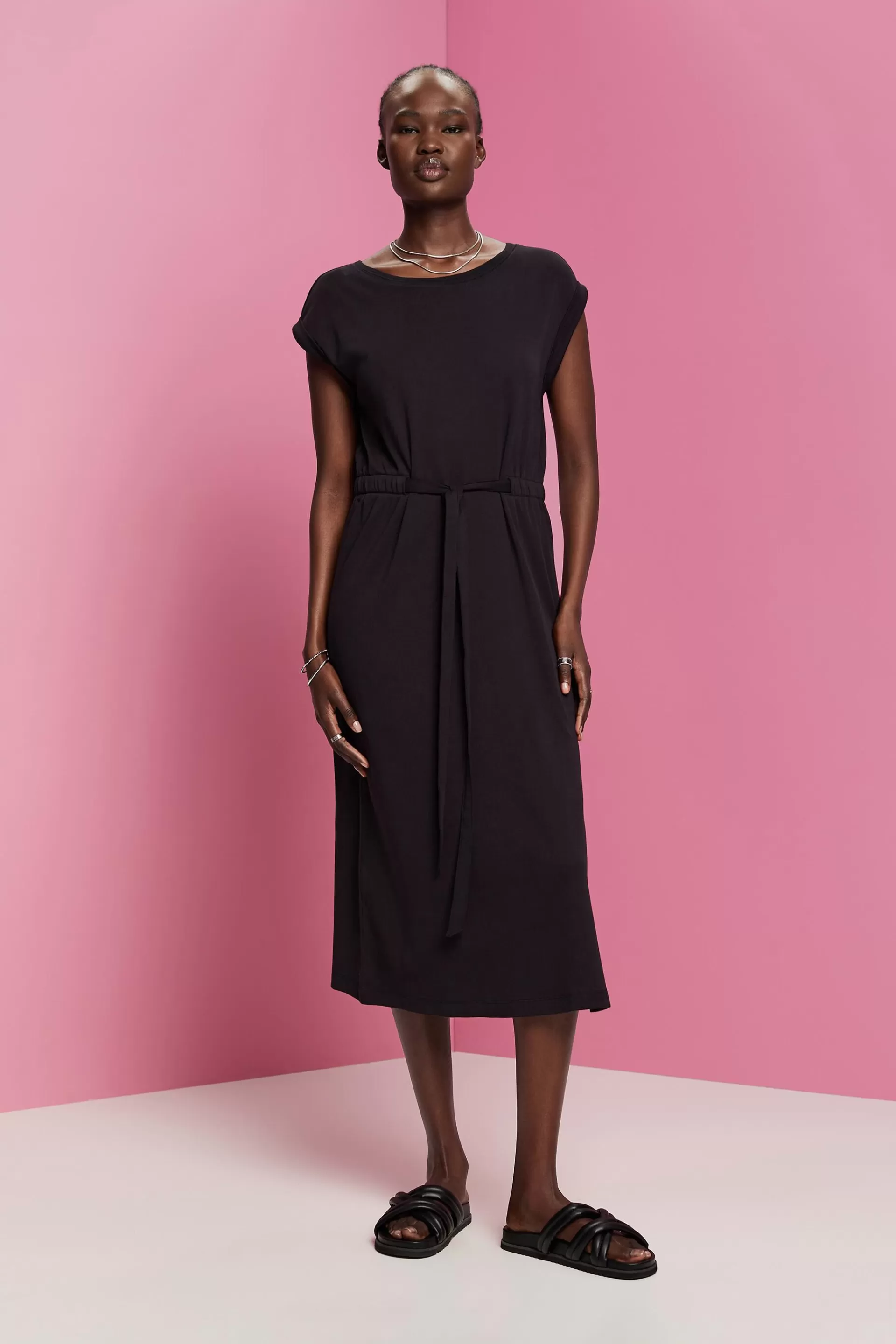 Midikleid aus Jersey mit Bindegürtel-ESPRIT Cheap