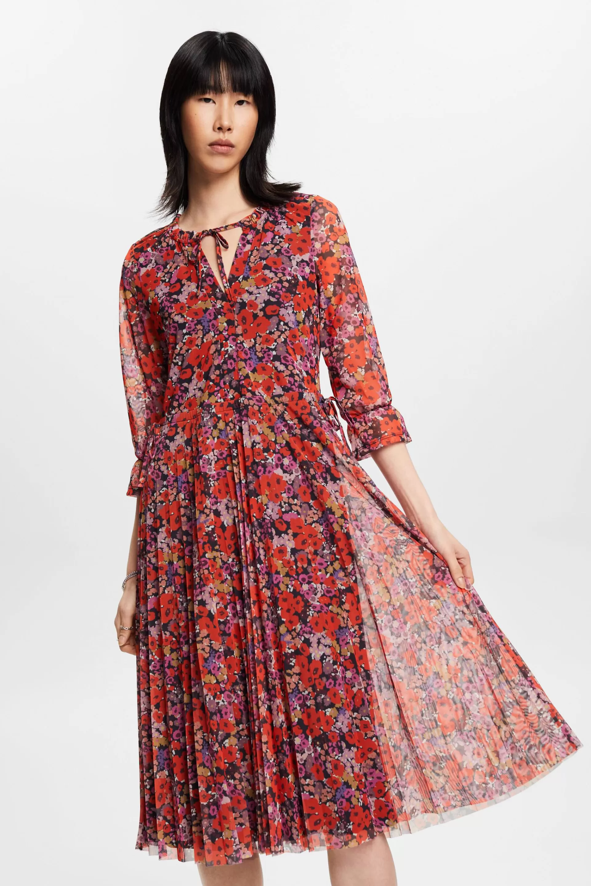 Midikleid aus Mesh mit Allover-Muster-ESPRIT Online