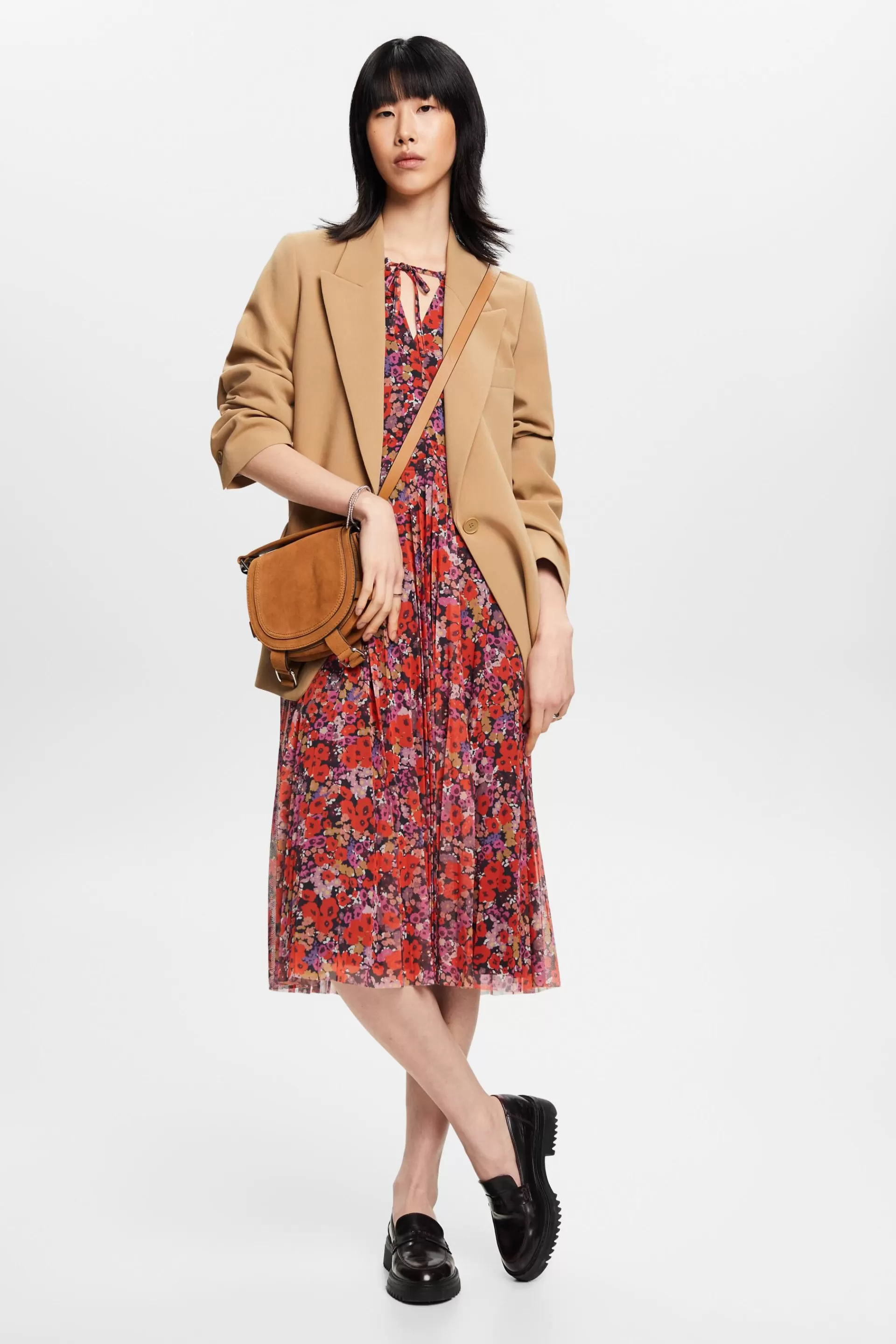 Midikleid aus Mesh mit Allover-Muster-ESPRIT Online