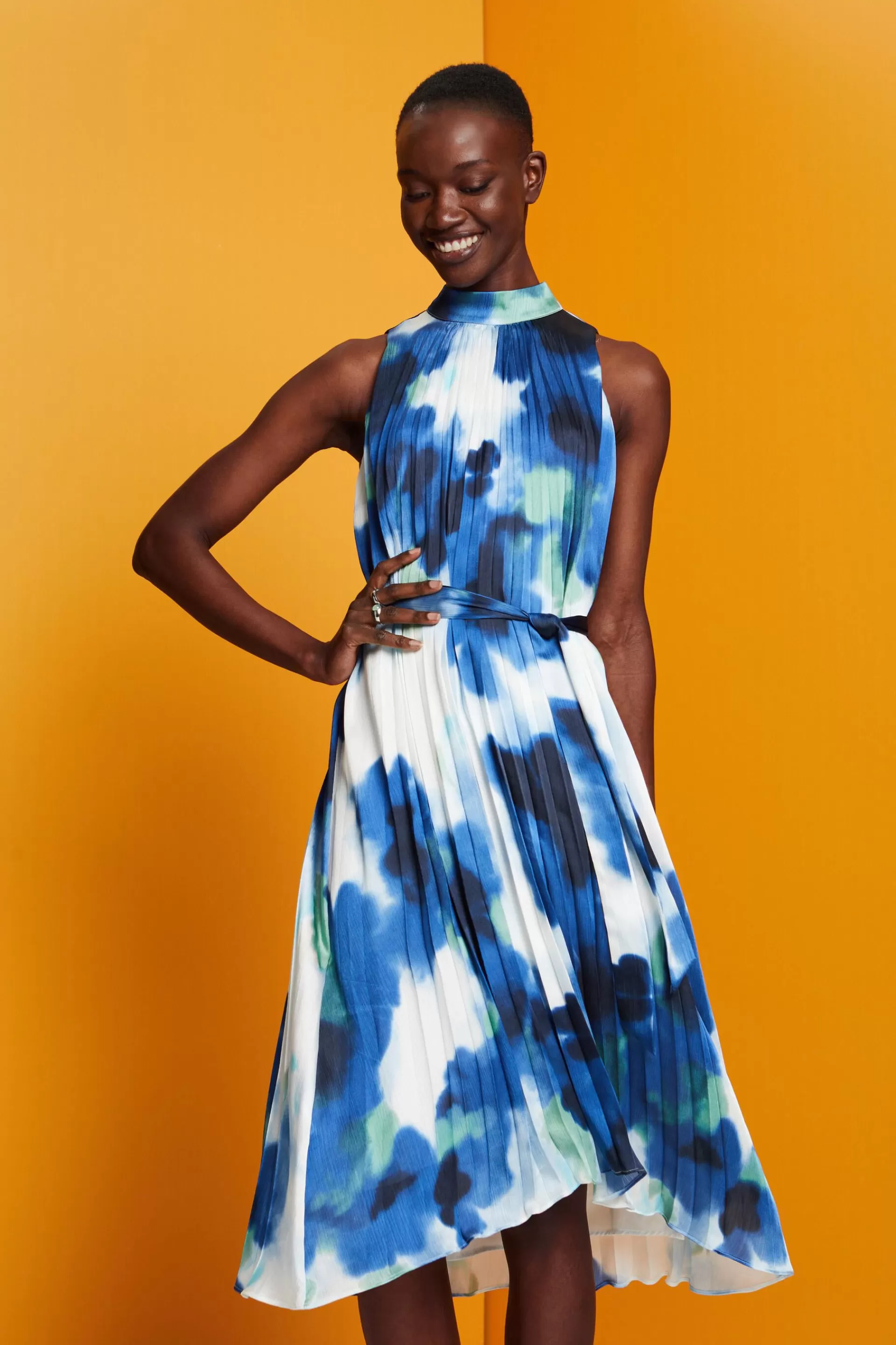 Midikleid in Crinkle-Optik mit Allover-Print-ESPRIT Cheap