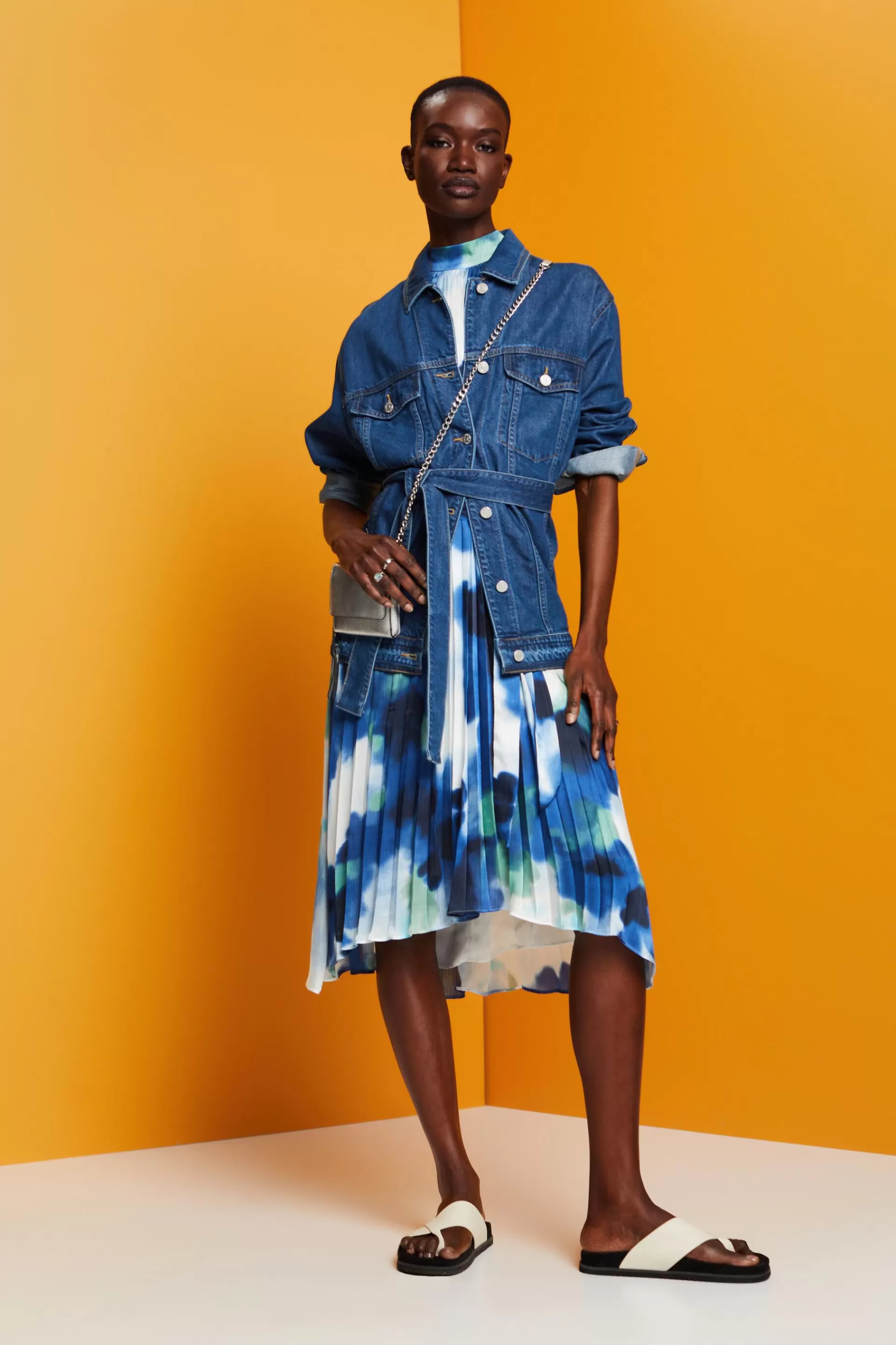 Midikleid in Crinkle-Optik mit Allover-Print-ESPRIT Cheap