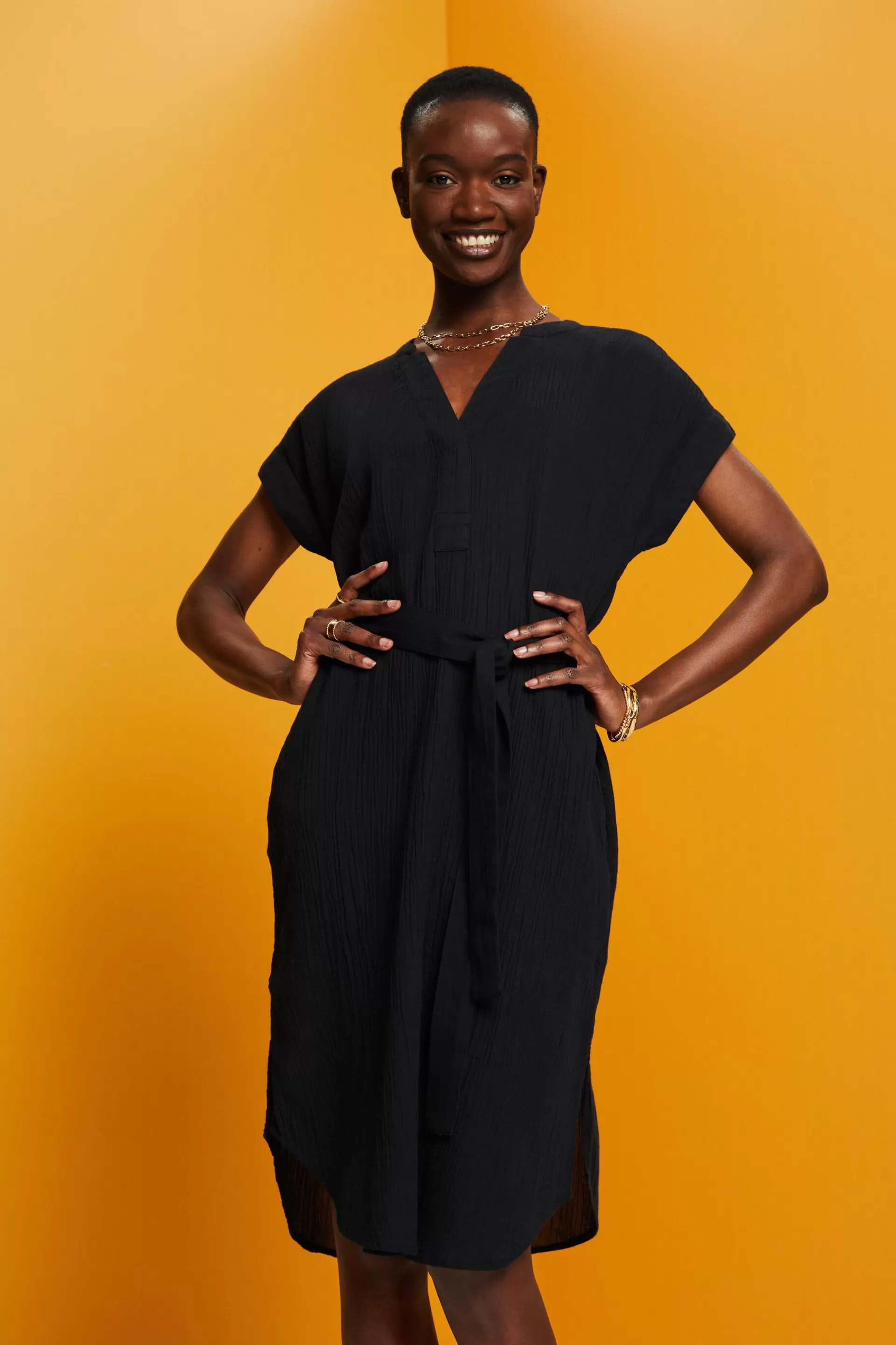 Midikleid in Knitteroptik mit Gürtel-ESPRIT Flash Sale