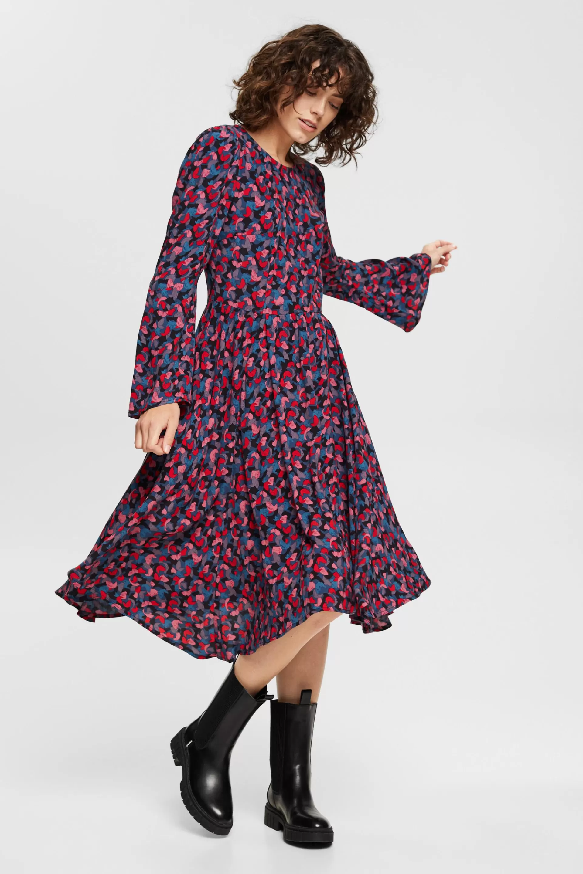Midikleid mit Allover-Print-ESPRIT Outlet