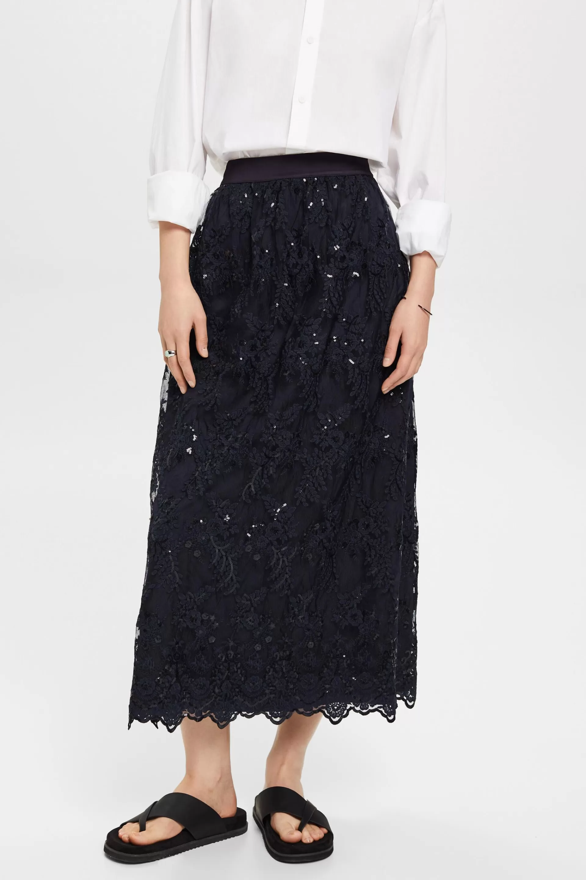 Midirock mit aufgestickten Blumen-ESPRIT Flash Sale