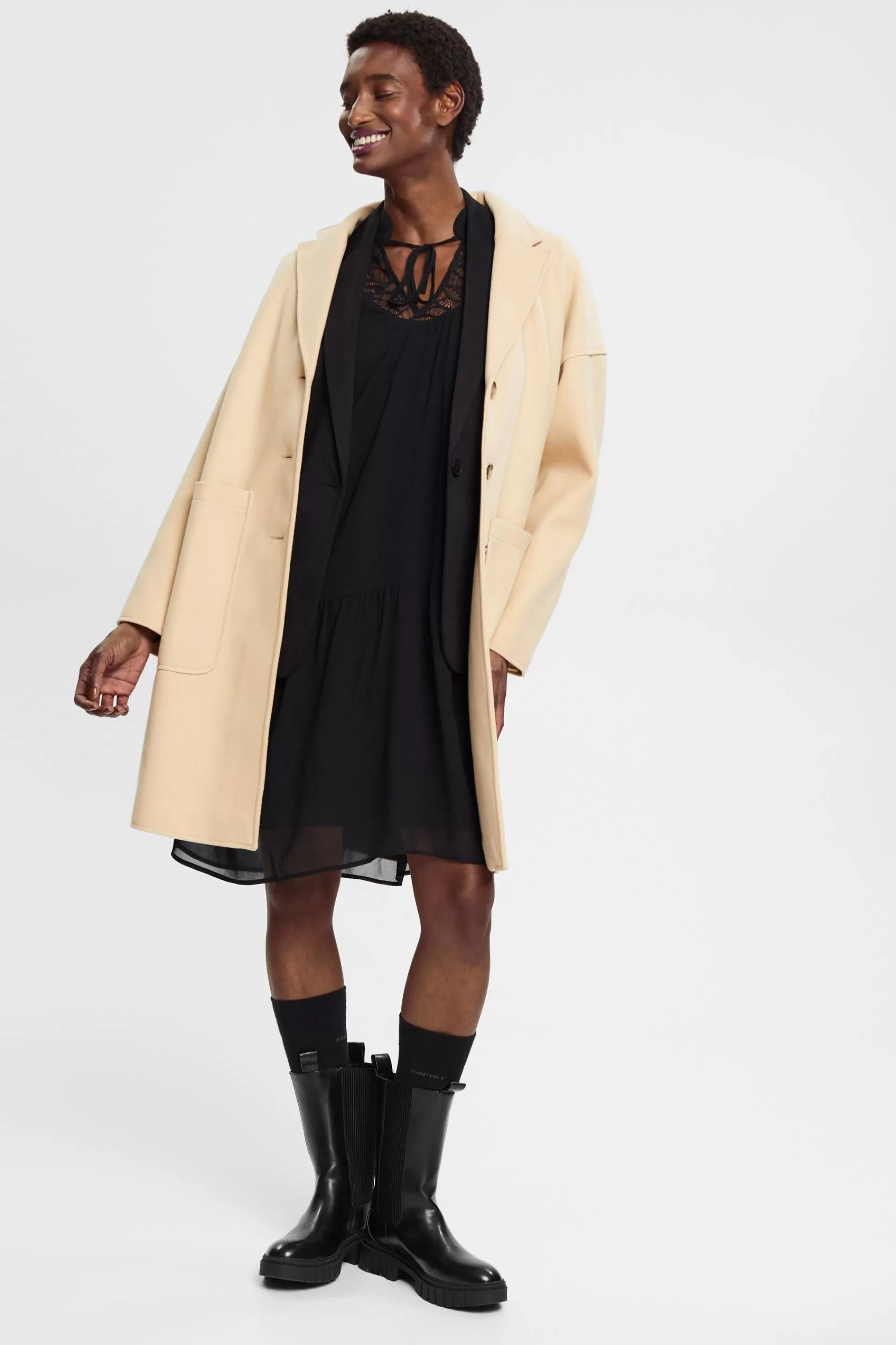 Minikleid aus Chiffon mit Spitze-ESPRIT Outlet