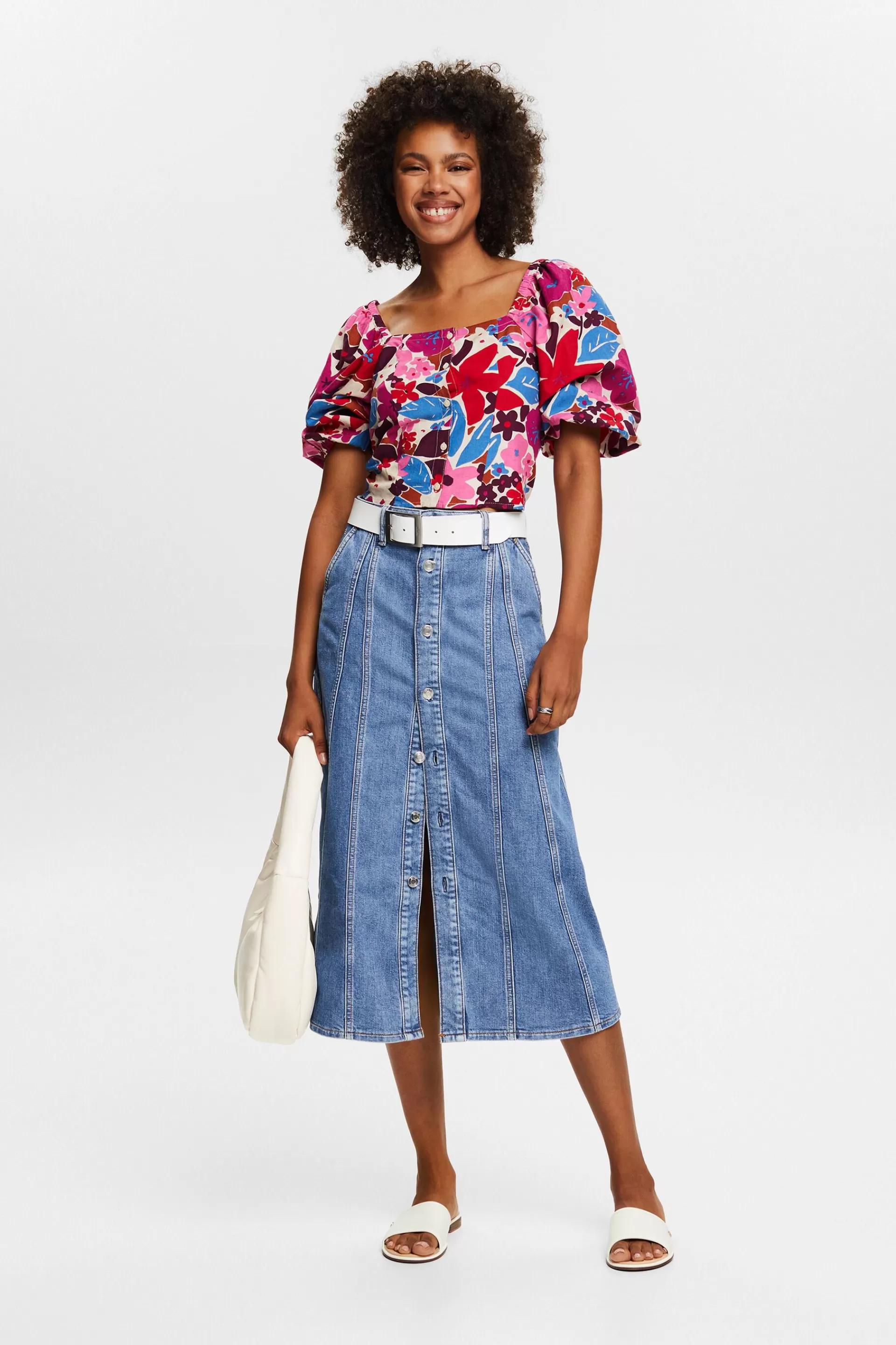 Mit Leinen: Cropped Shirt mit Blumenmuster-ESPRIT Best