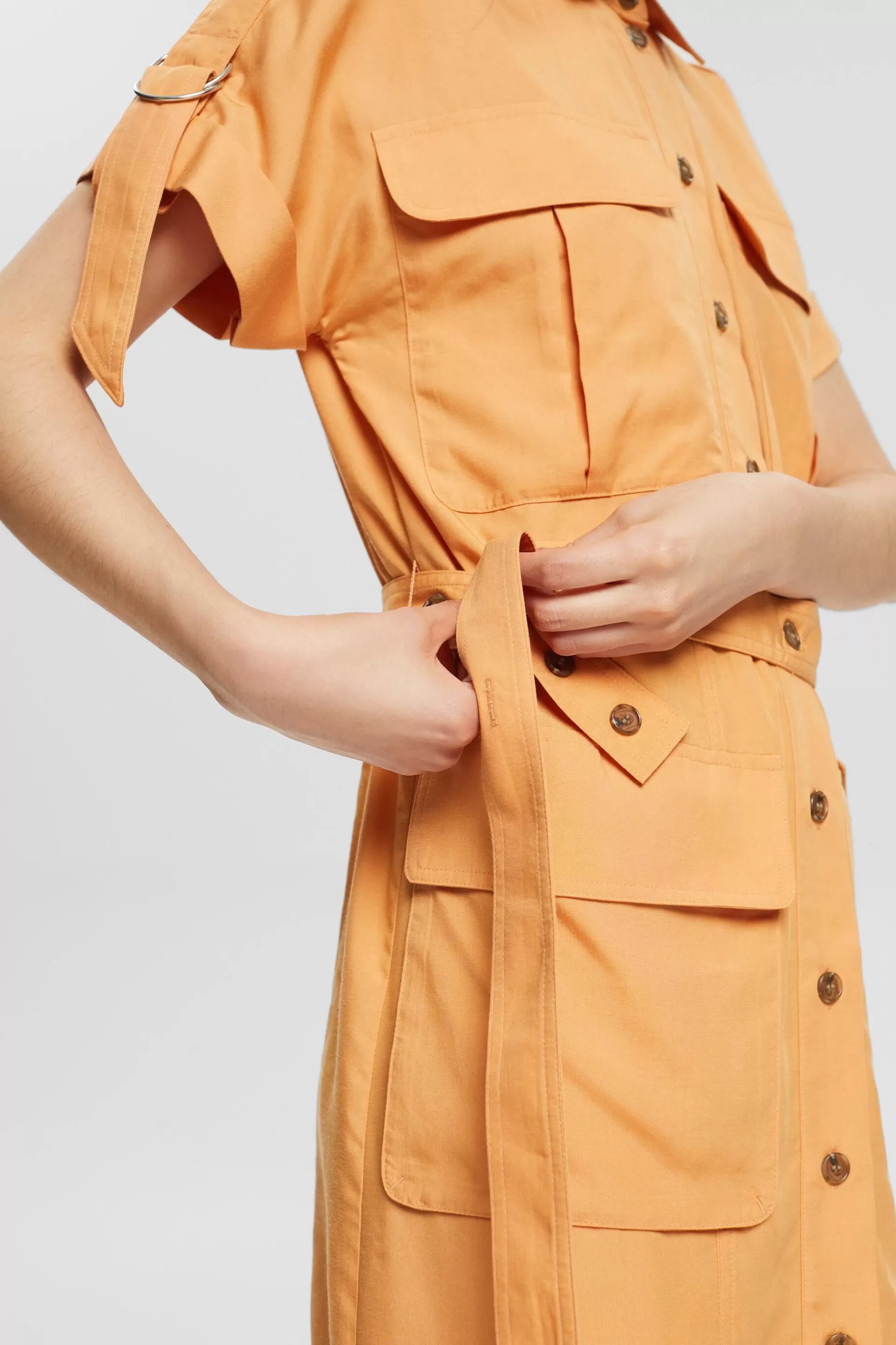 Mit Leinen: Hemdblusenkleid mit Gürtel-ESPRIT Cheap