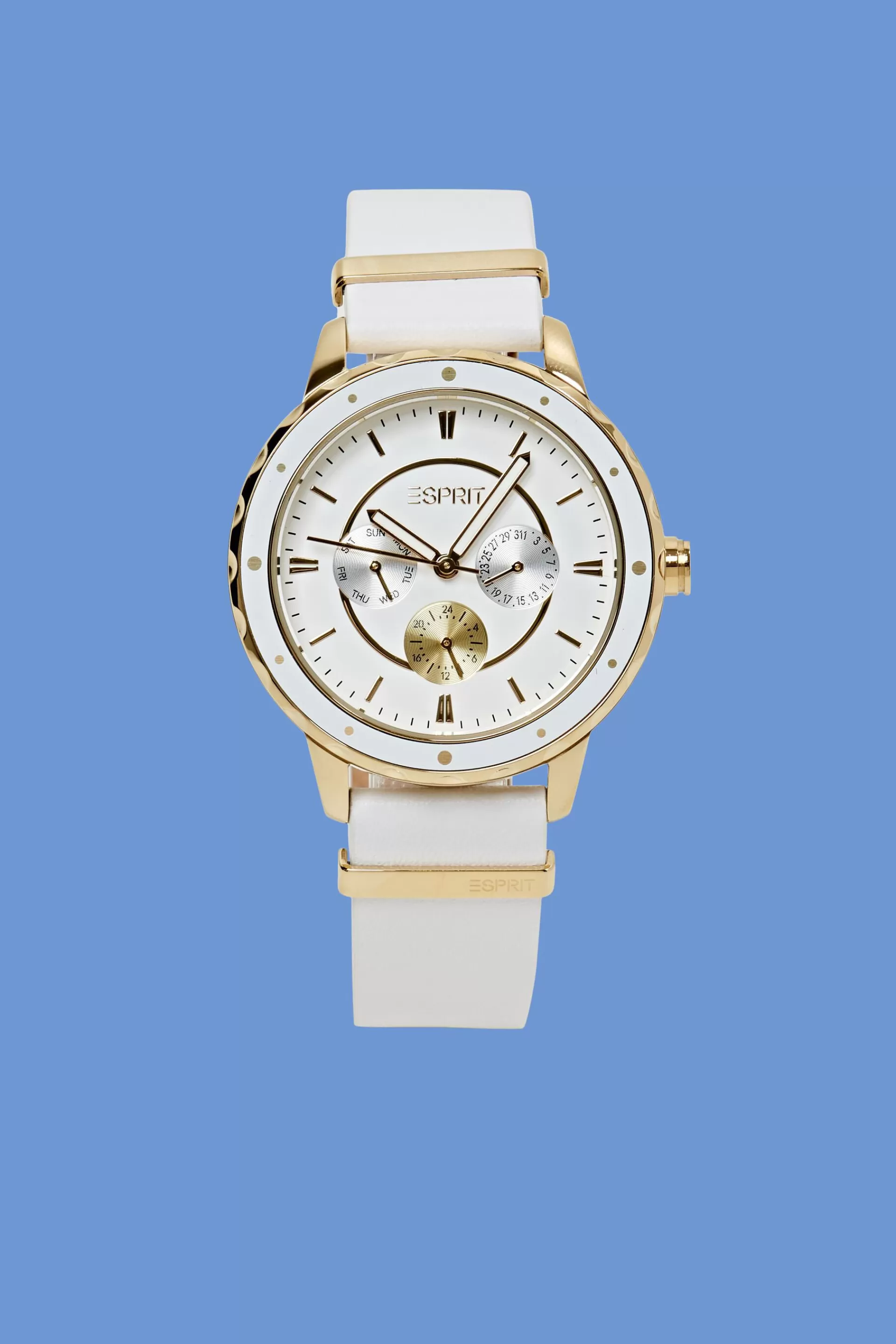 Multifunktionsuhr mit Lederarmband-ESPRIT Fashion