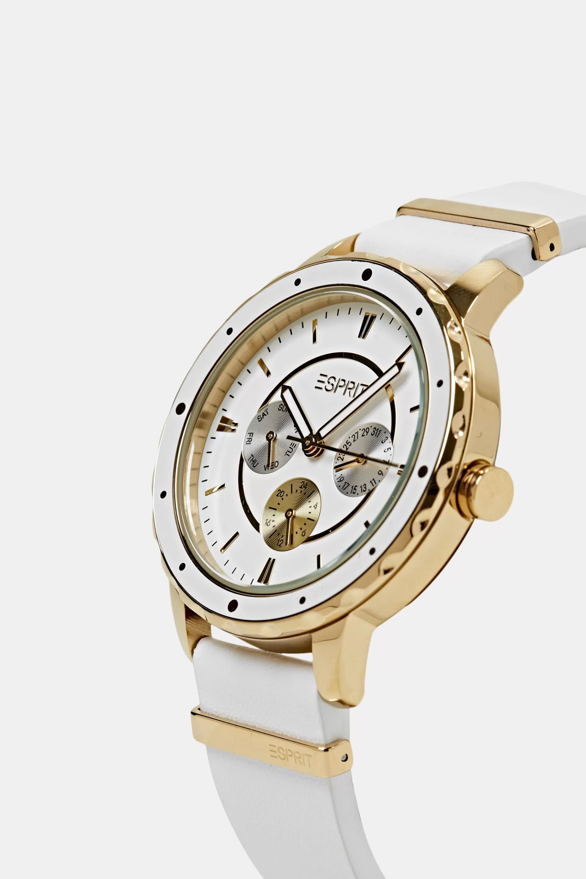 Multifunktionsuhr mit Lederarmband-ESPRIT Fashion