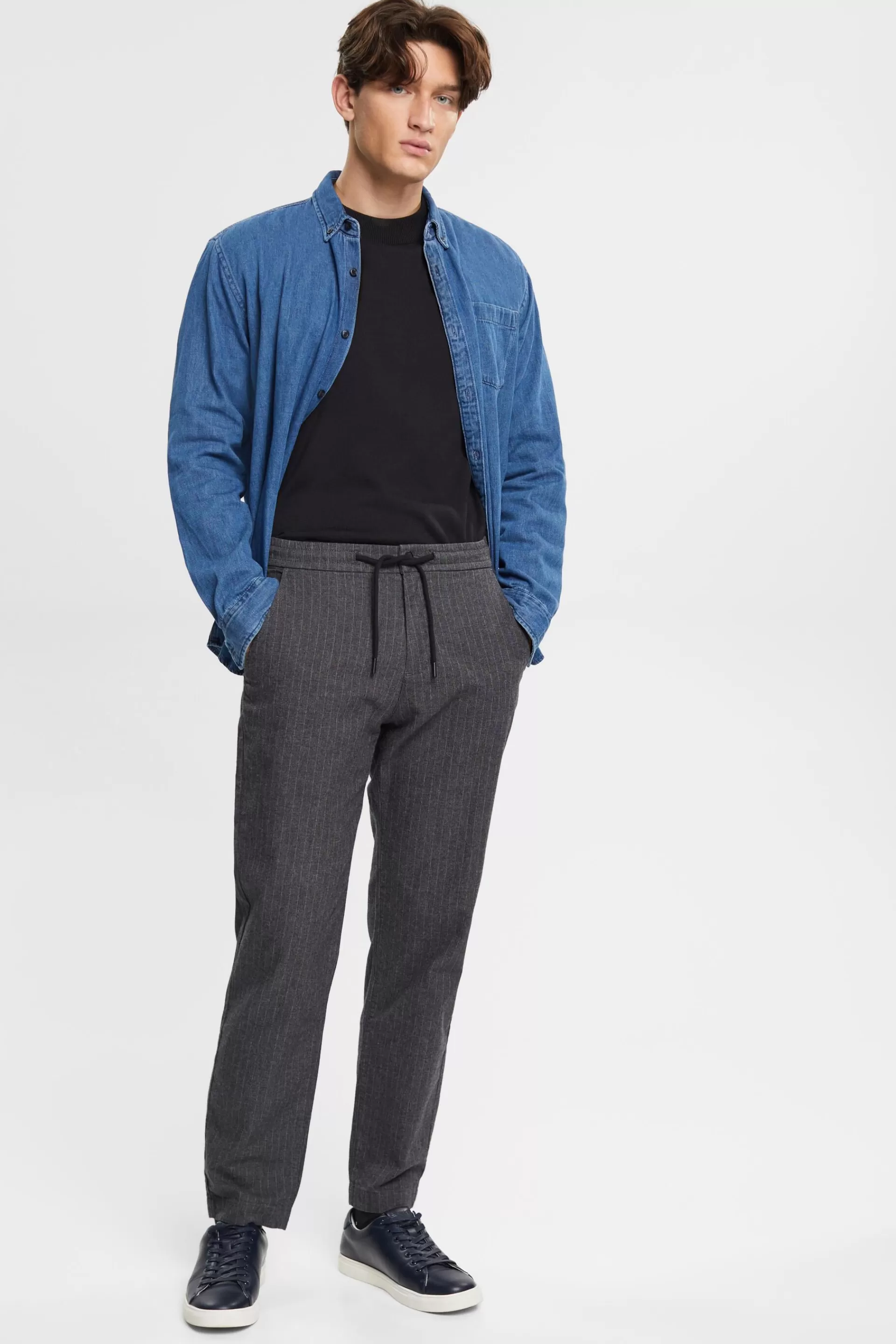 Nadelstreifenhose mit Kordelzugbund-ESPRIT Discount