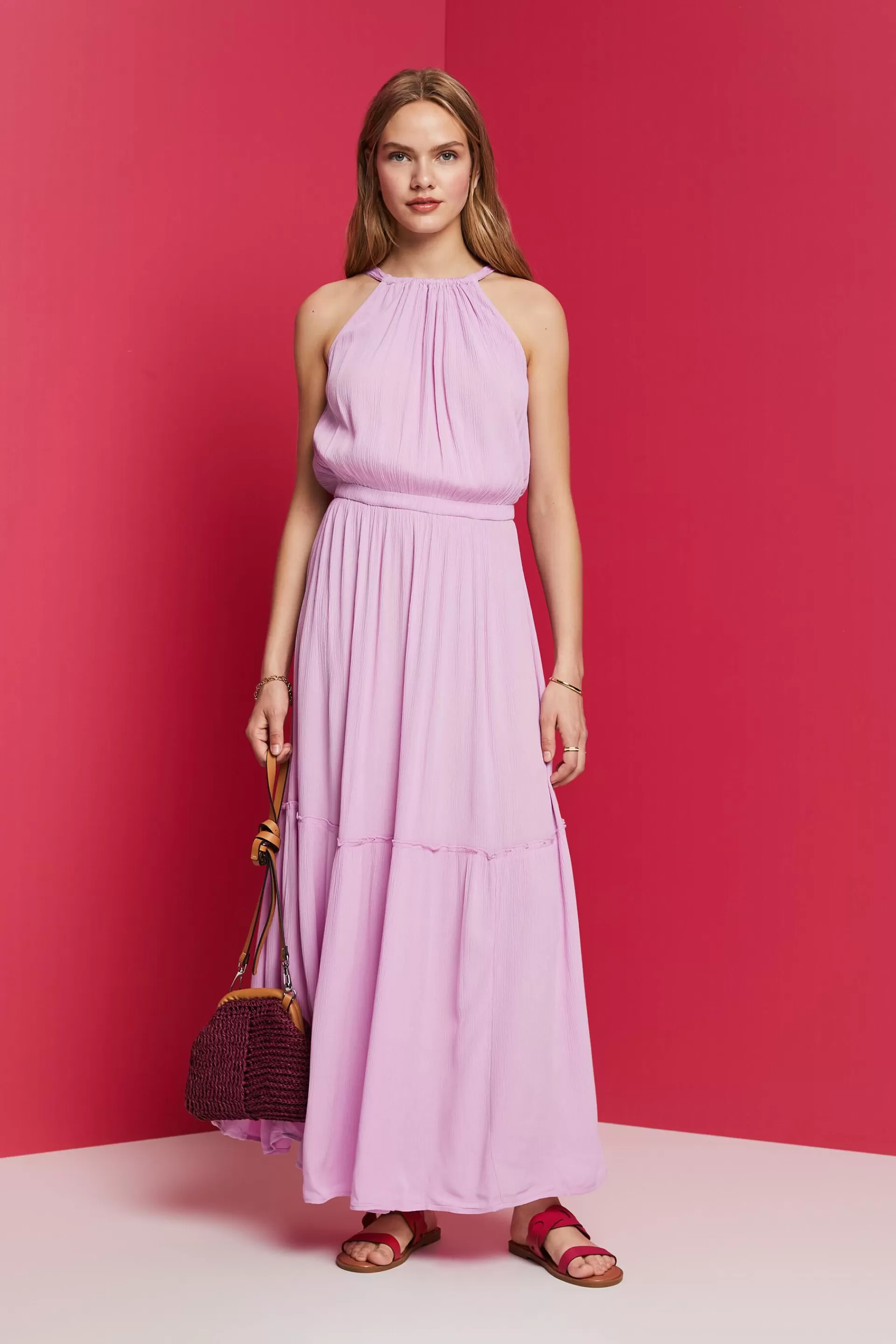 Neckholder-Maxikleid aus Crinkle-Georgette-ESPRIT Cheap