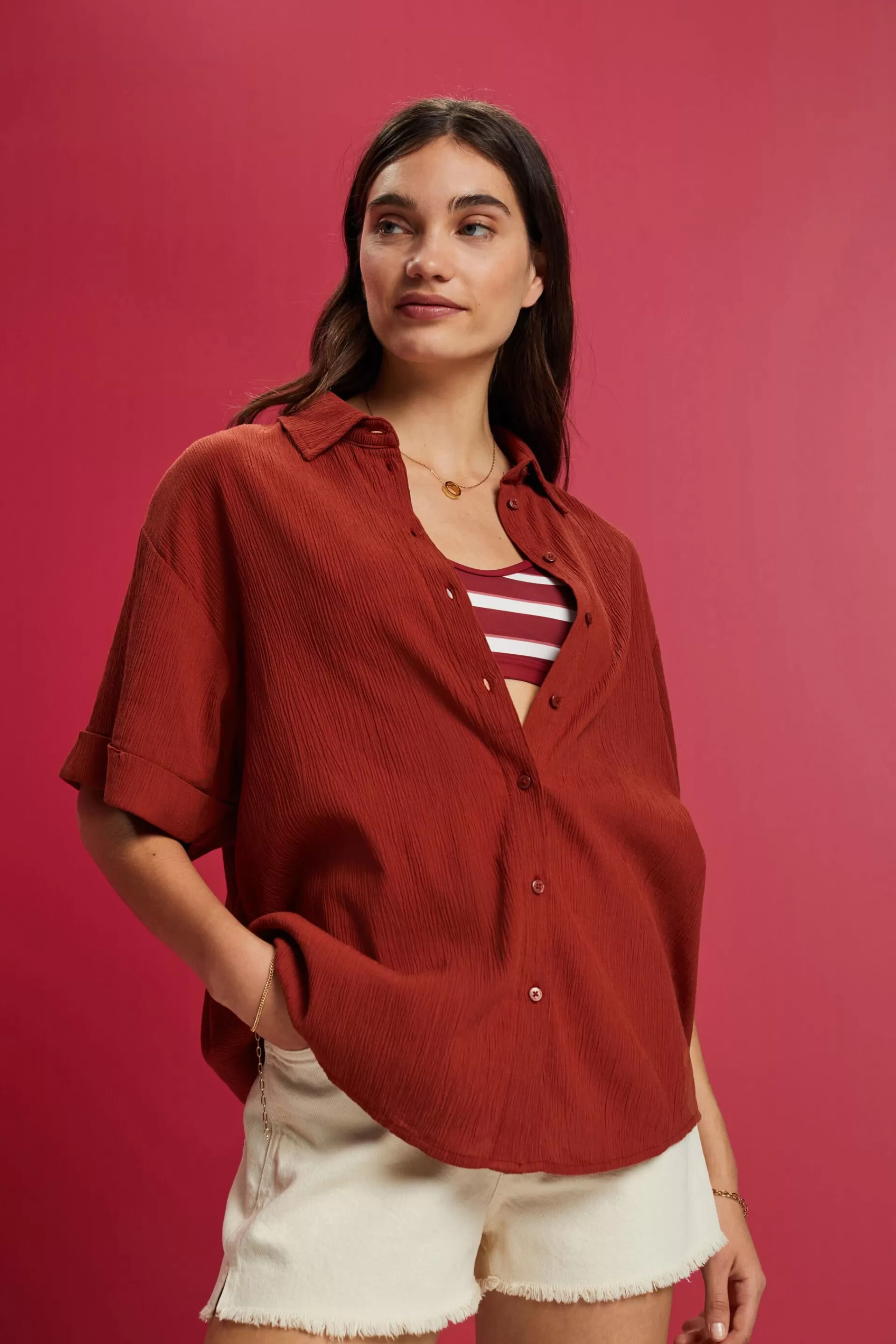 Oversize Hemdbluse in Crinkle-Optik-ESPRIT Sale