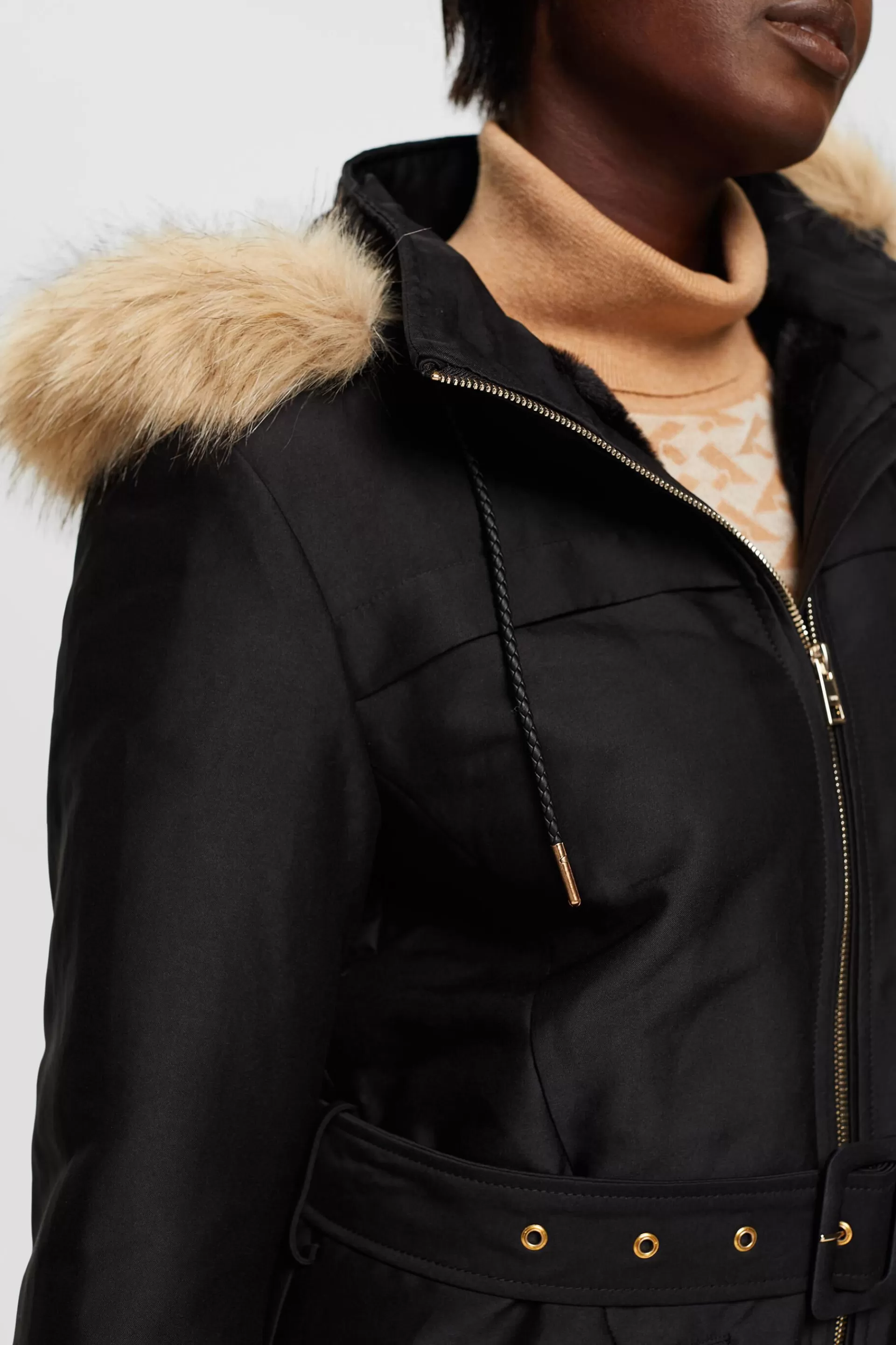 Parka mit Webfell-Kapuze-ESPRIT Store