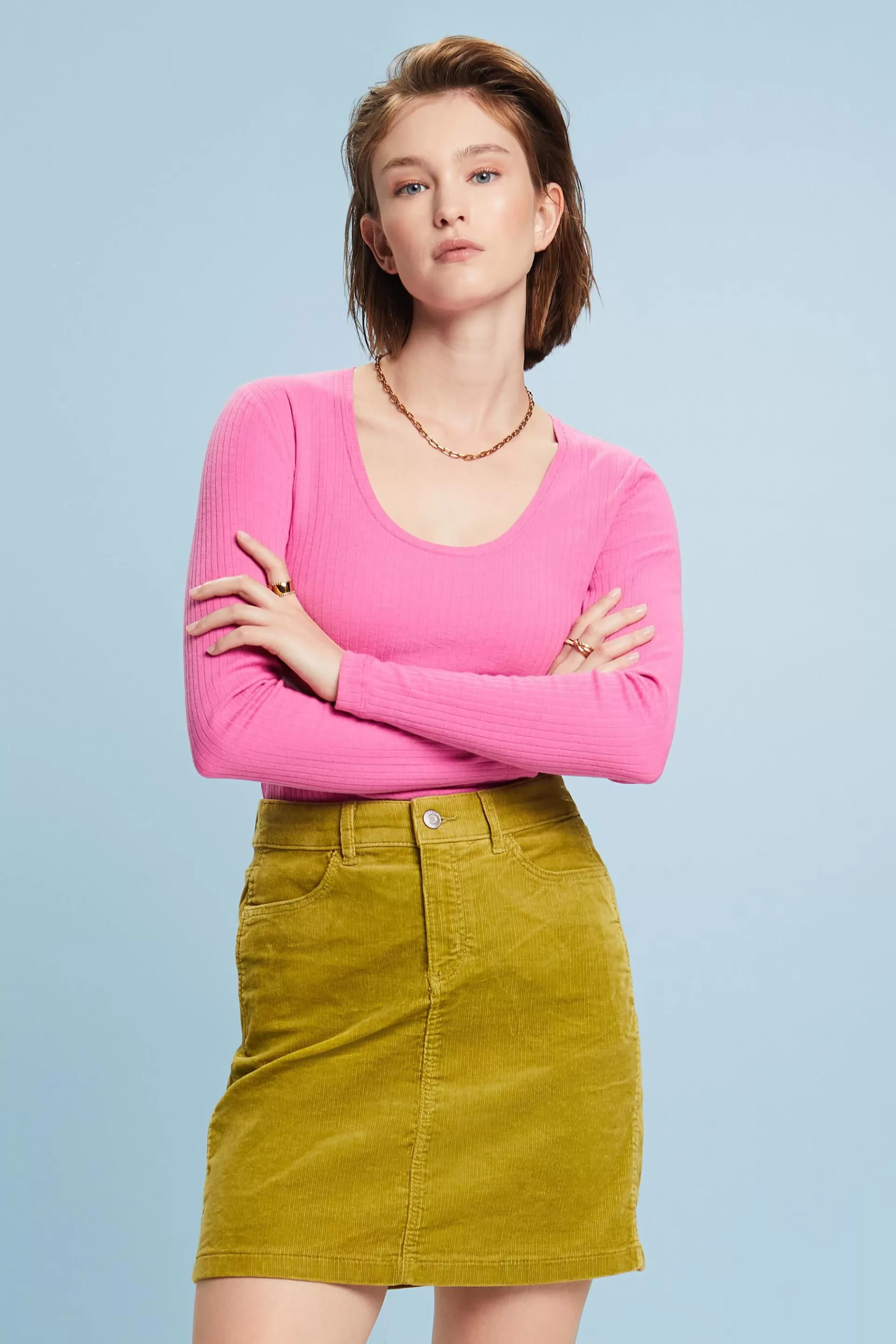 Pointelle-T-Shirt mit weitem Rundhalsausschnitt-ESPRIT Sale