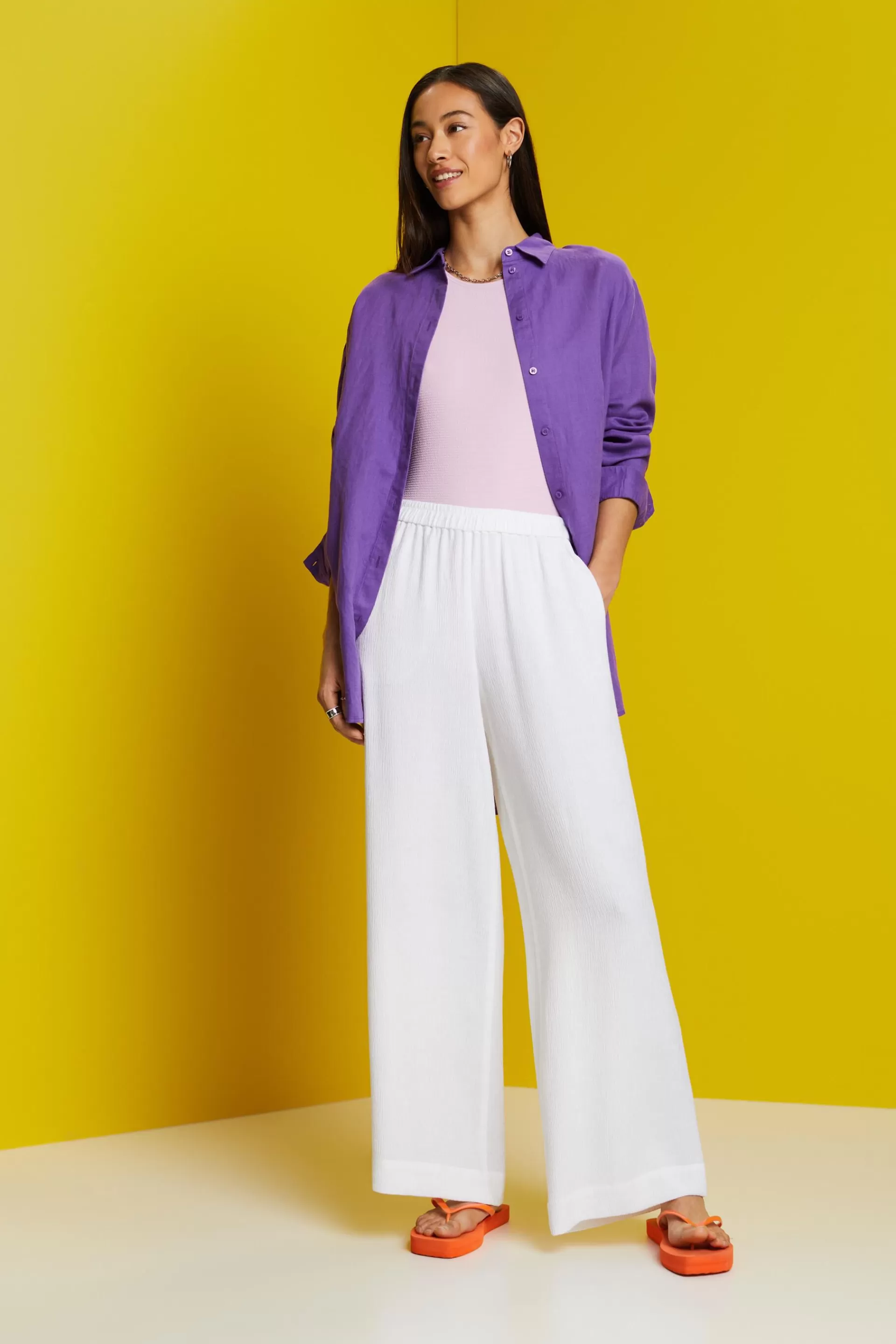 Pull-on-Hose mit weitem Bein und Crinkle-Optik-ESPRIT Best