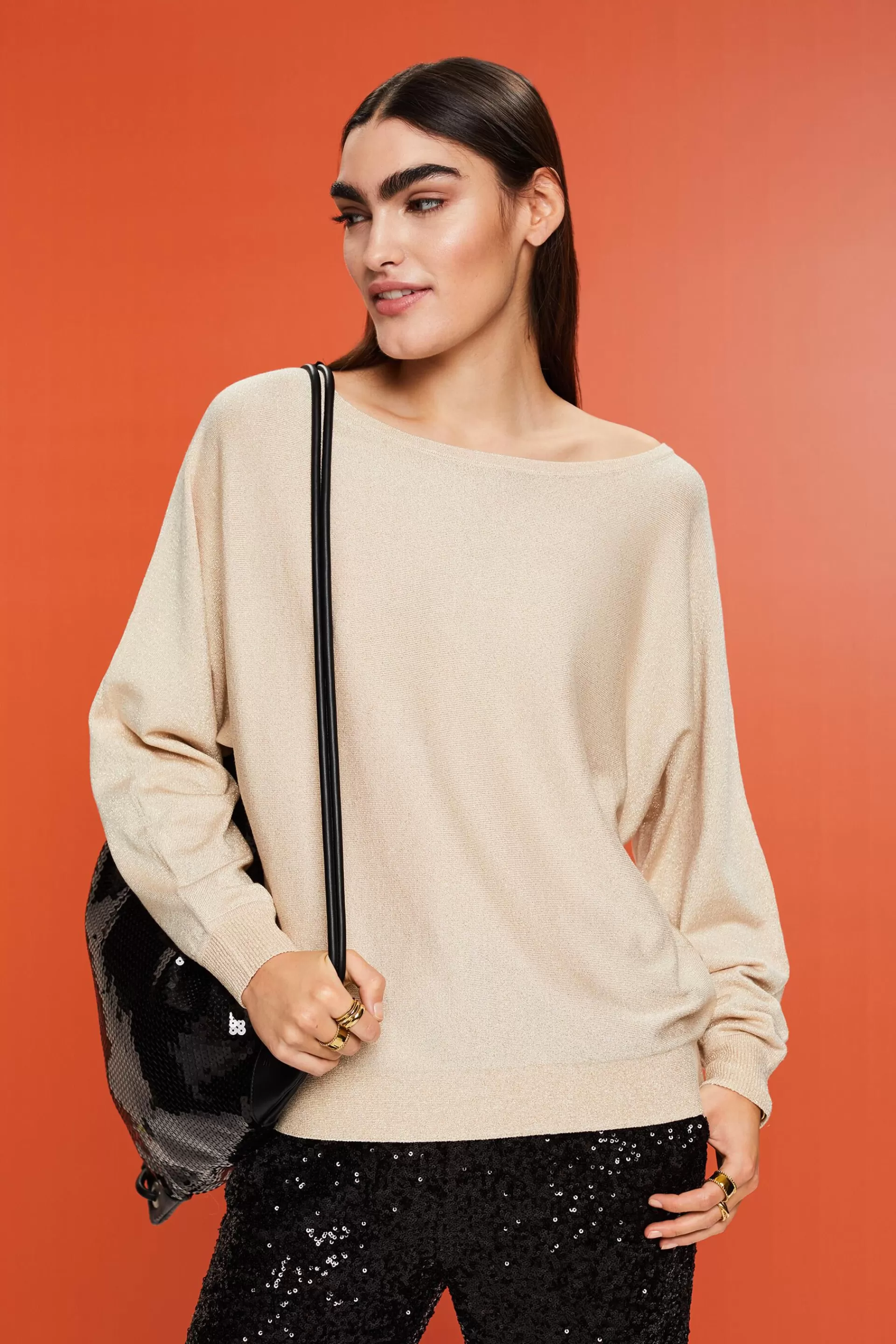 Pullover mit Fledermausärmeln und Glitzereffekt, LENZING™ ECOVERO™-ESPRIT Outlet