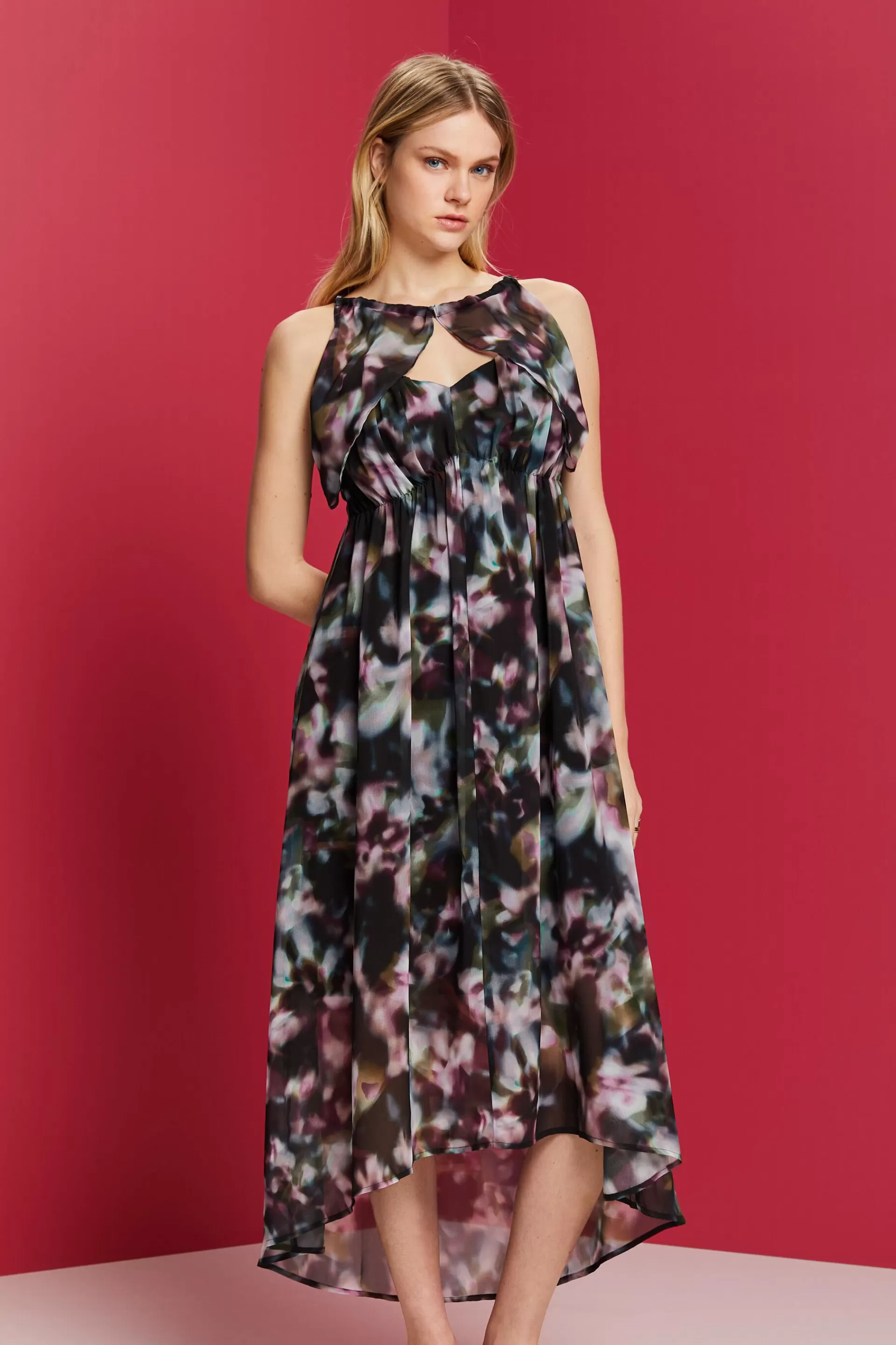 Recycelt: Midikleid aus gemustertem Chiffon-ESPRIT Cheap