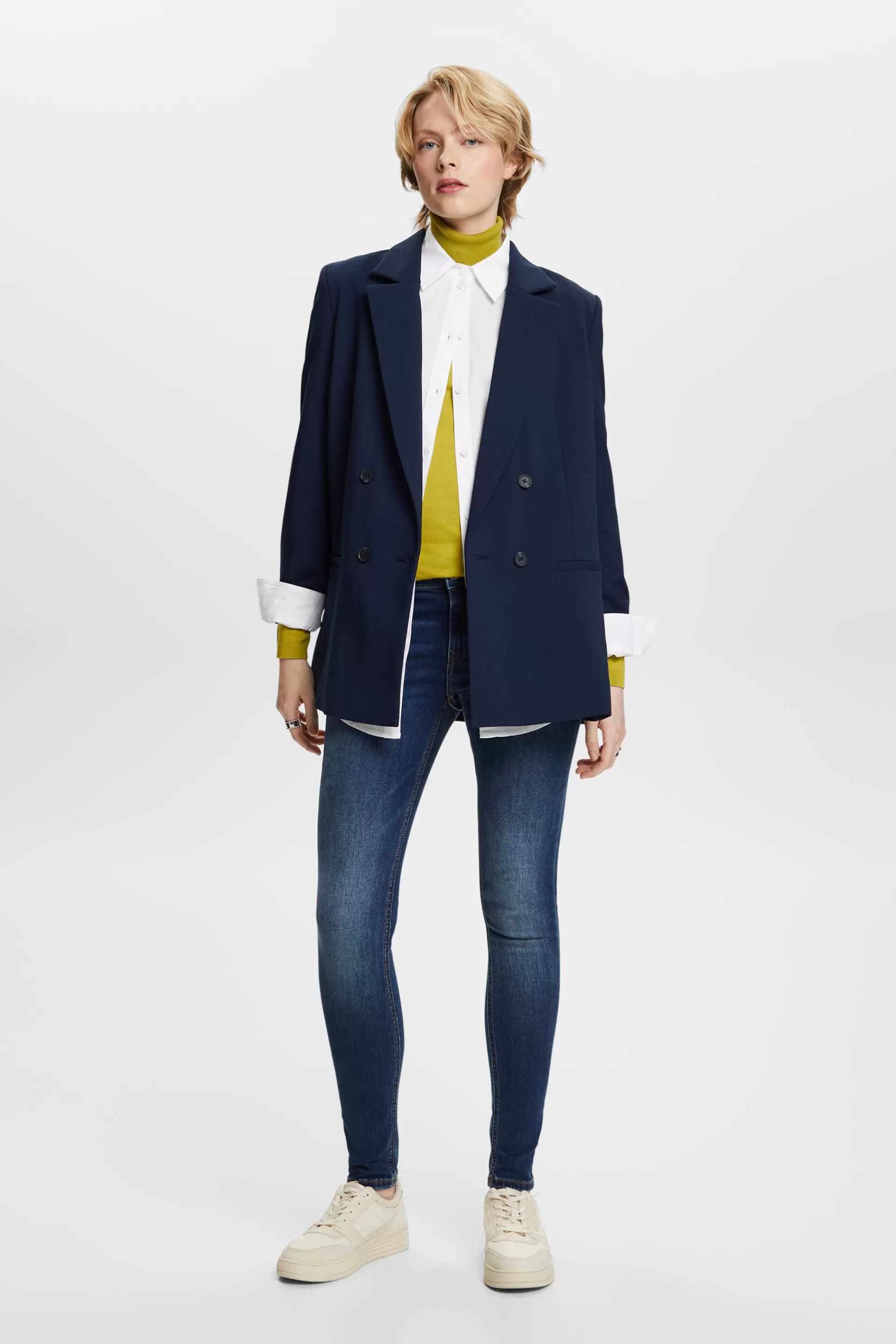 Recycelt: Skinny Stretchjeans mit mittelhohem Bund-ESPRIT Store