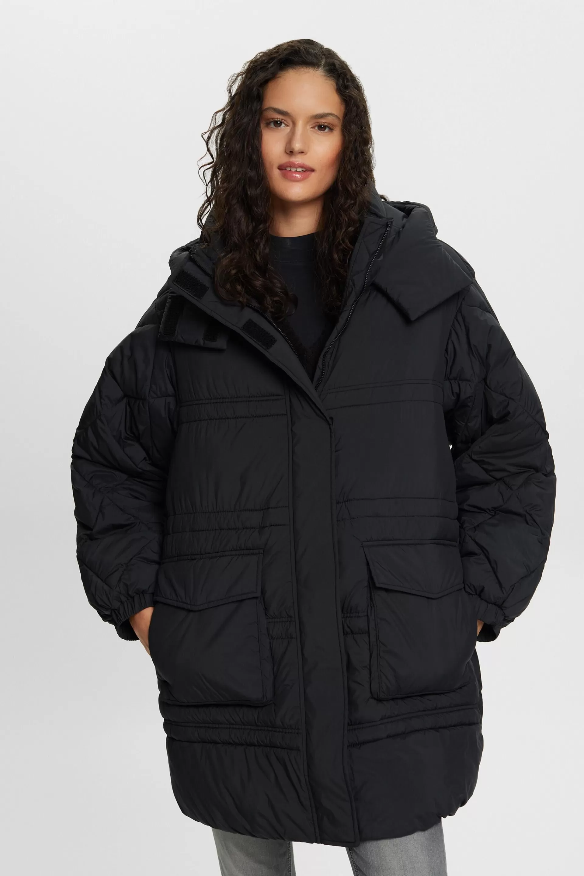 Recycelt: Stepp-Mantel mit Kapuze-ESPRIT Best Sale
