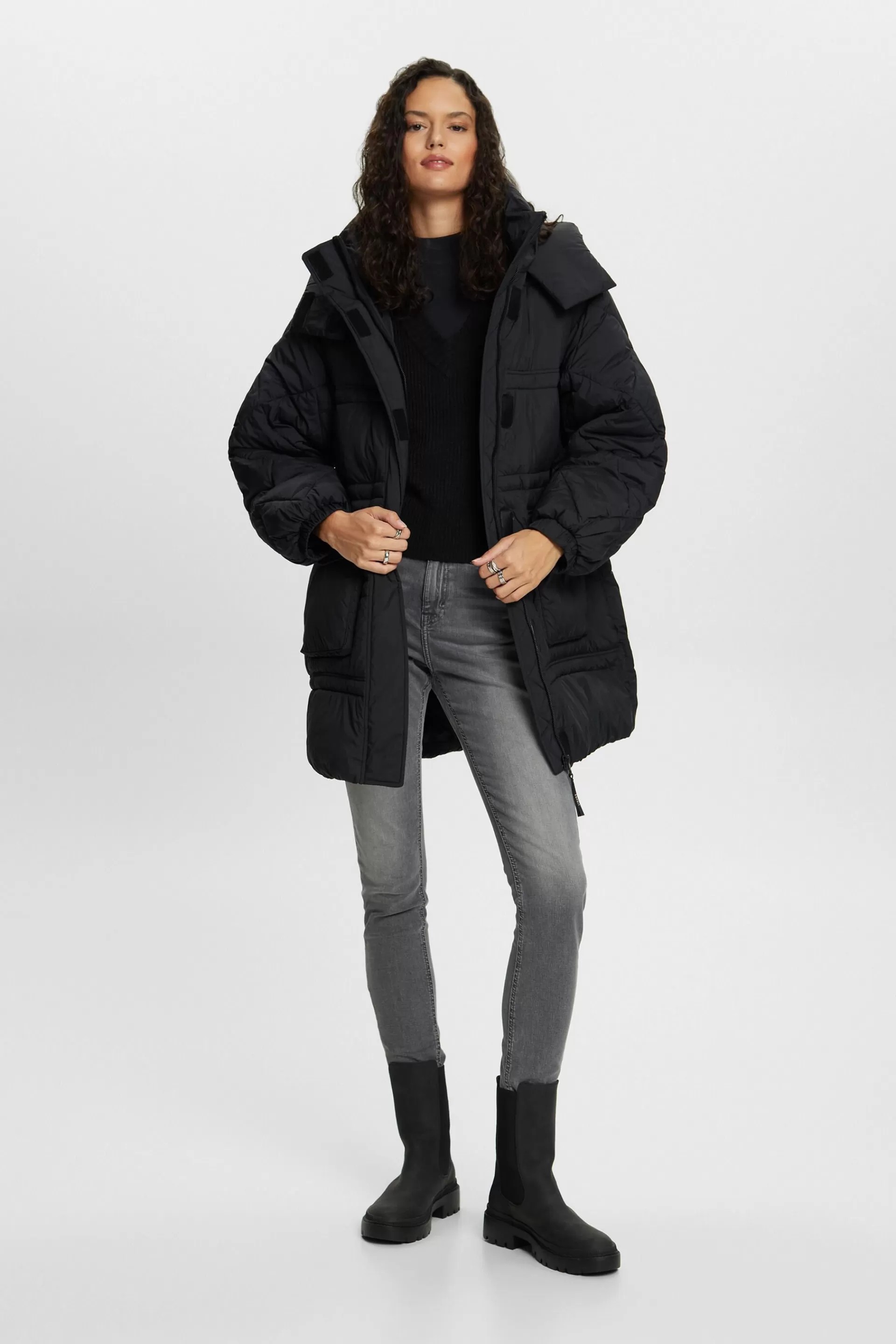 Recycelt: Stepp-Mantel mit Kapuze-ESPRIT Best Sale