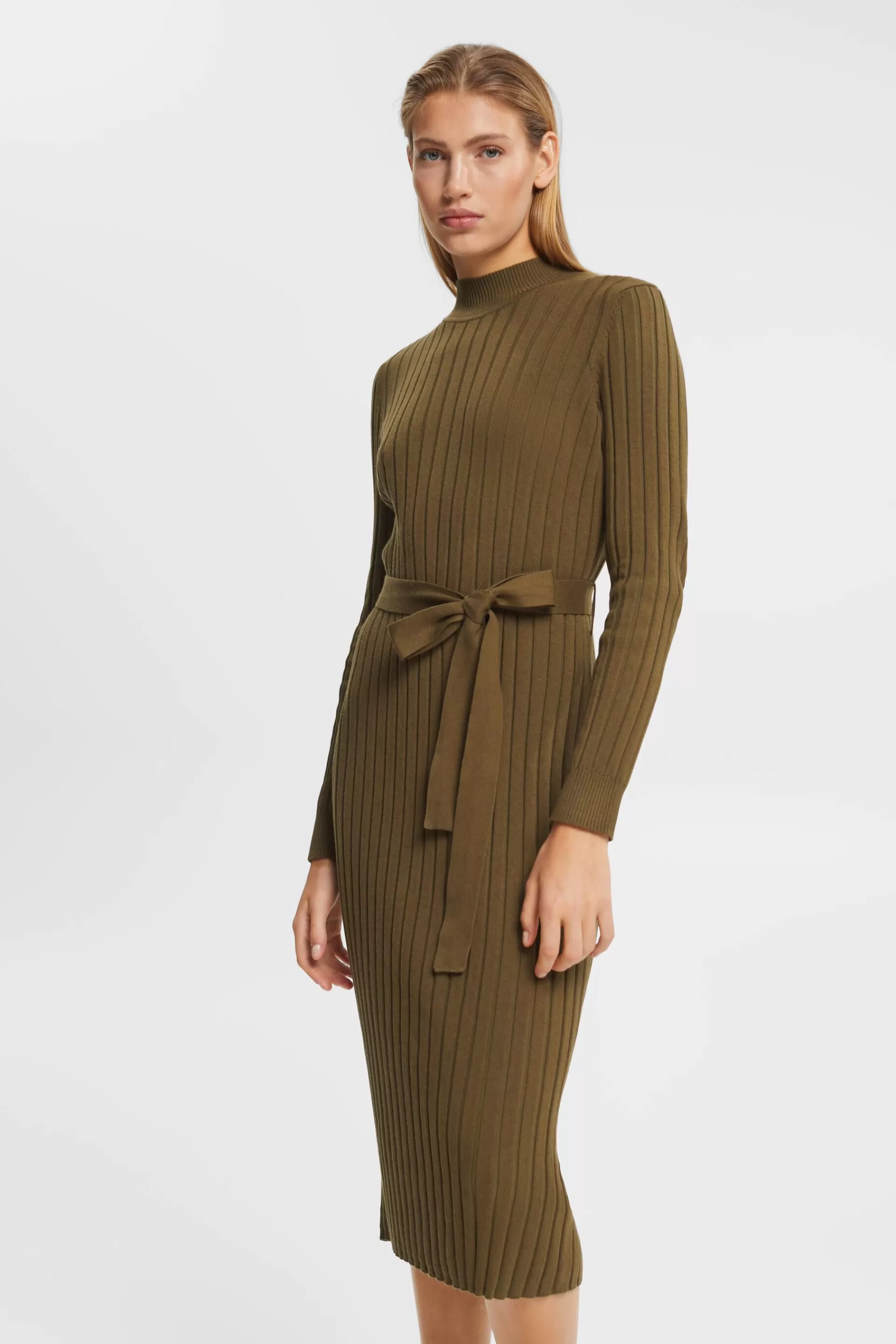 Rippstrick-Midikleid mit Stehkragen-ESPRIT Sale