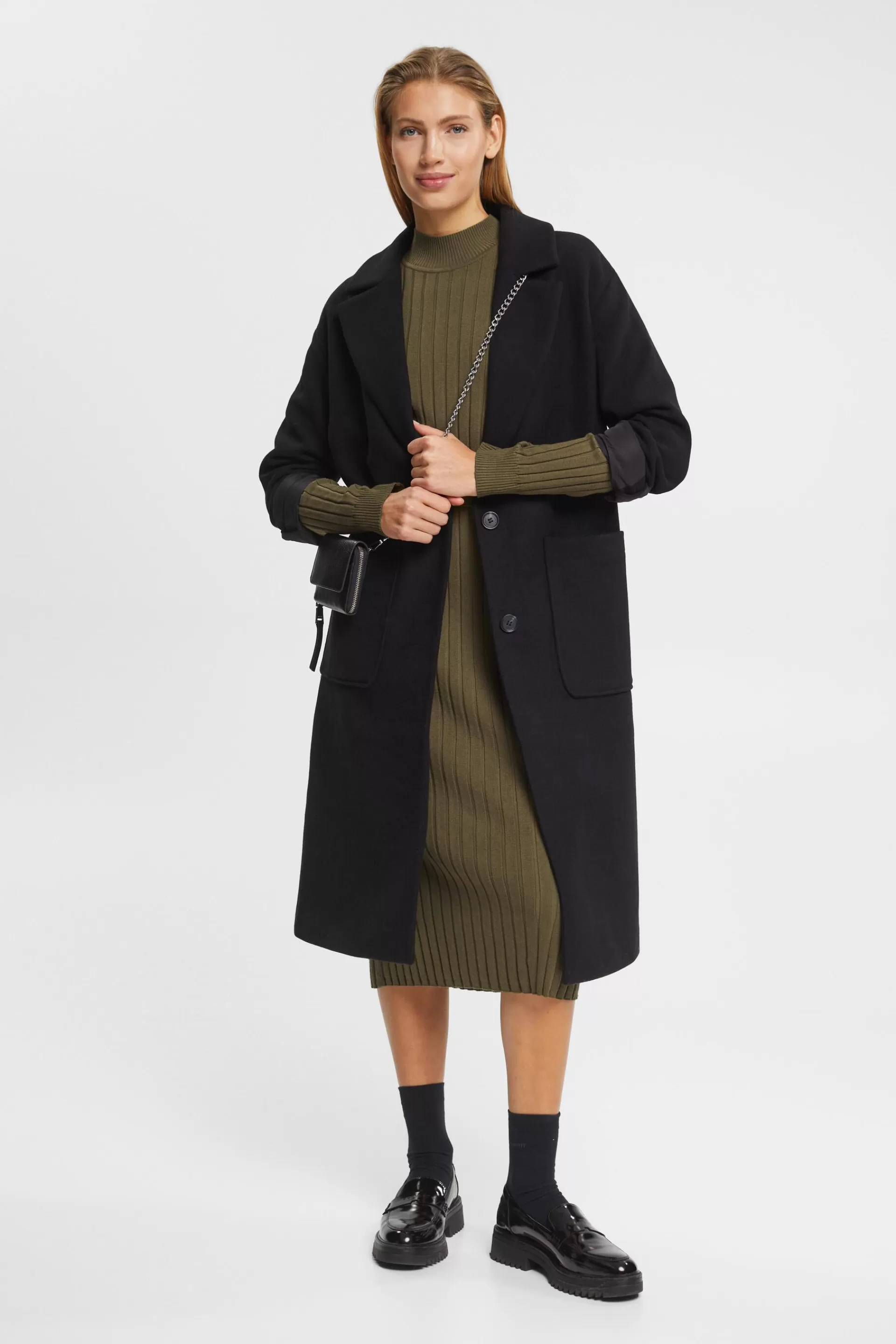 Rippstrick-Midikleid mit Stehkragen-ESPRIT Sale