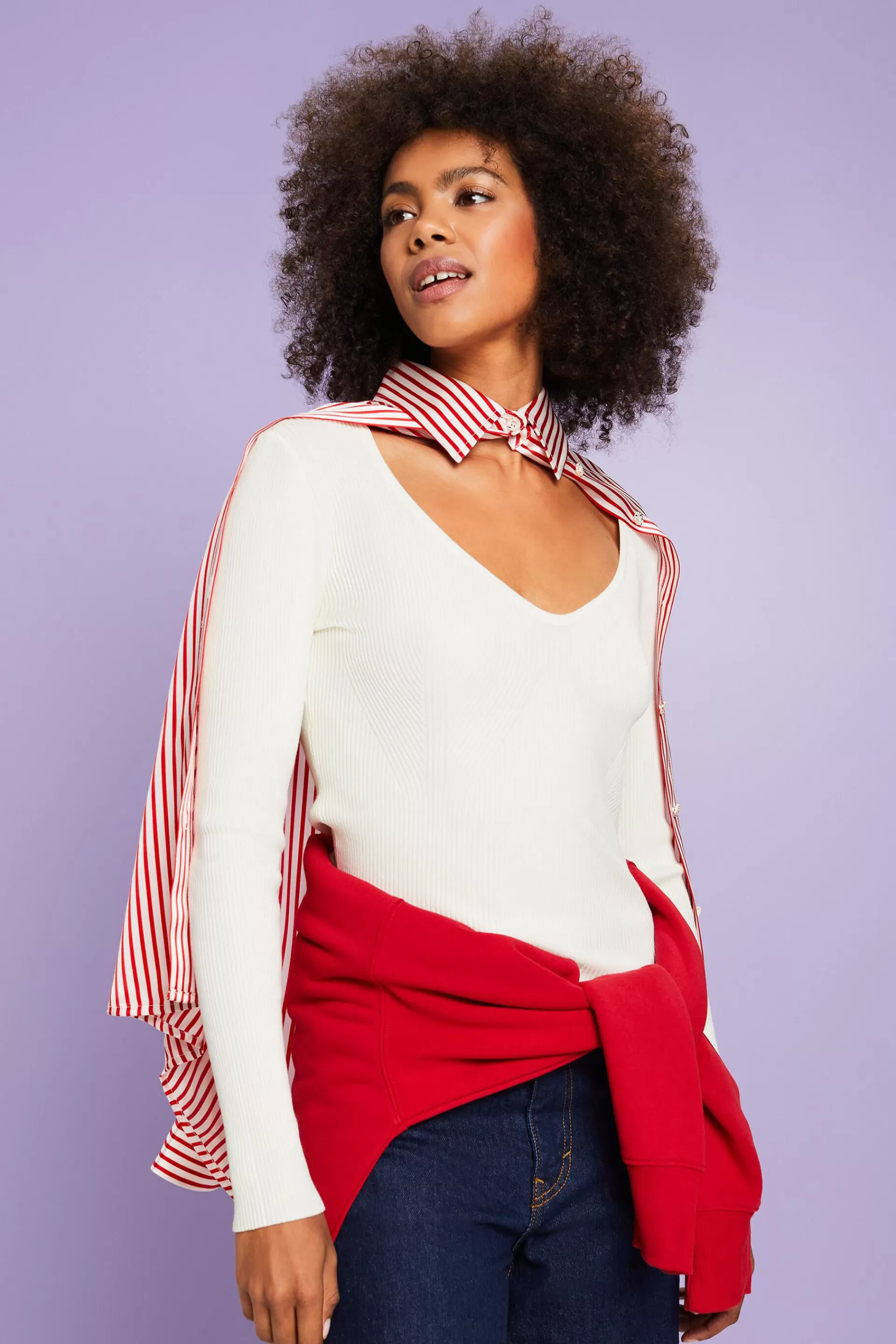 Rippstrick-Pullover mit V-Ausschnitt-ESPRIT Store
