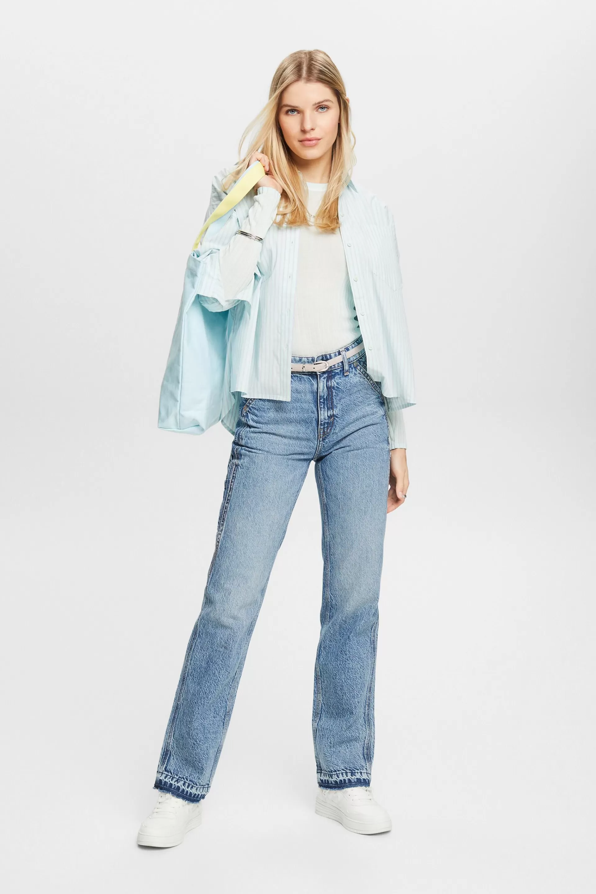 Rundhalspullover mit gerippten Details-ESPRIT Store