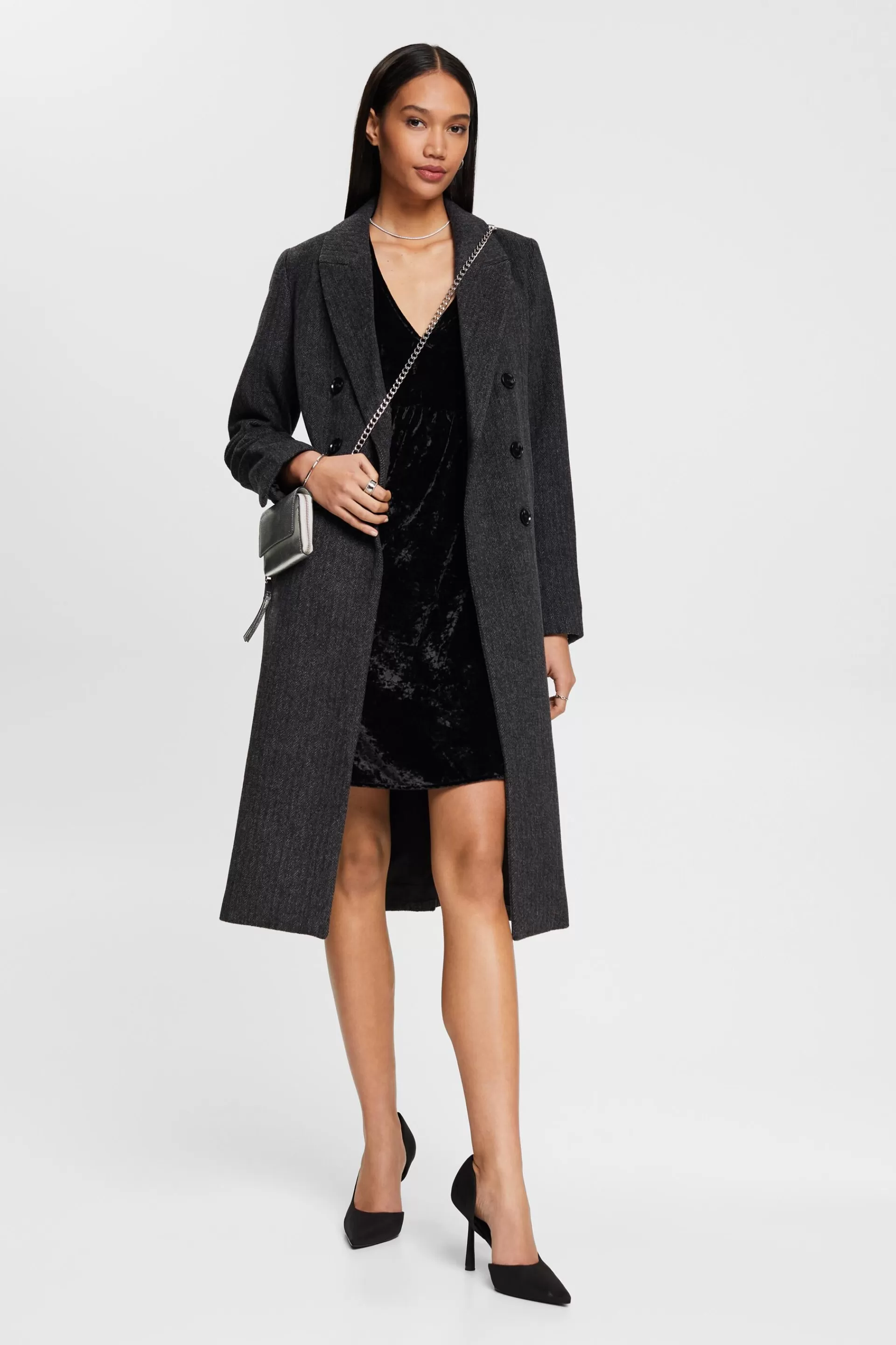 Samtkleid mit V-Ausschnitt-ESPRIT Hot