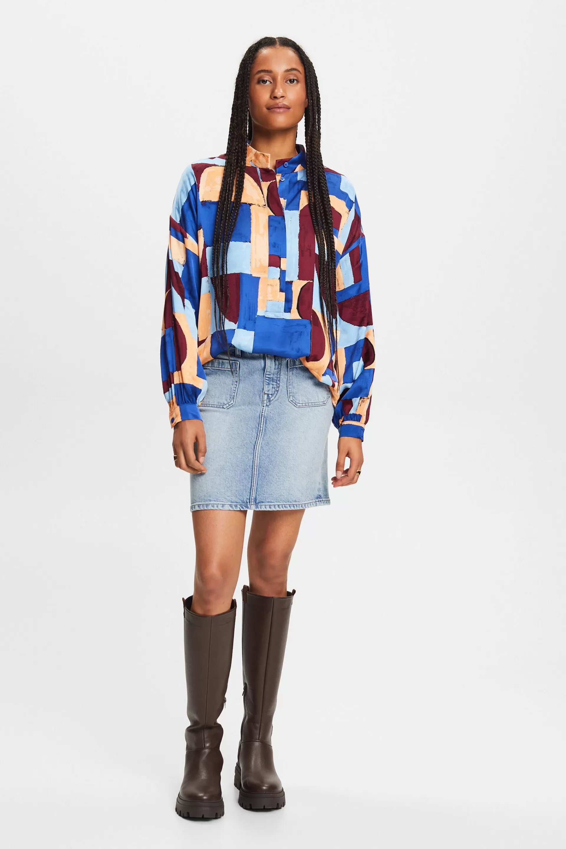 Satinbluse mit geometrischem Print-ESPRIT Shop