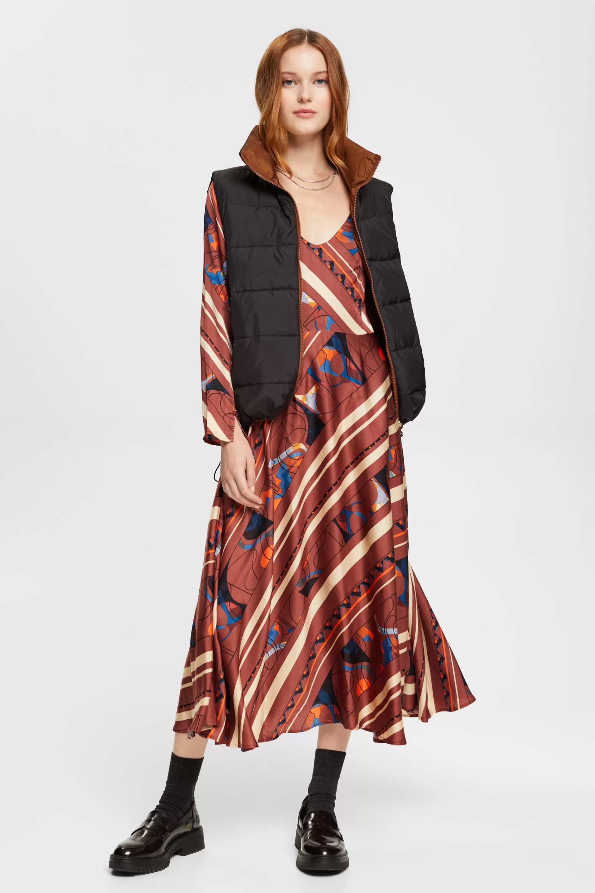 Satinkleid mit Muster, LENZING™ ECOVERO™-ESPRIT New
